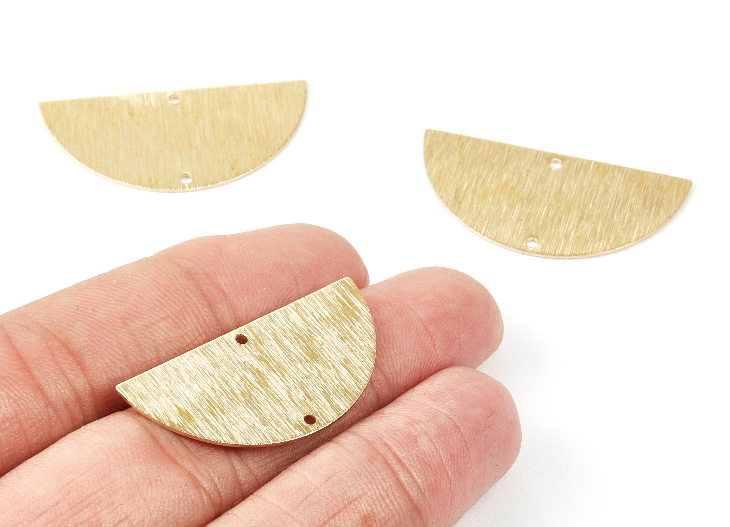 Brass Textured Half Round Charms - Textured Semicircle Pendant - Raw Brass Connector With 2 Holes - 35,95x17,53x0,6mm - PP2116 - DOMEDBAZAAR
