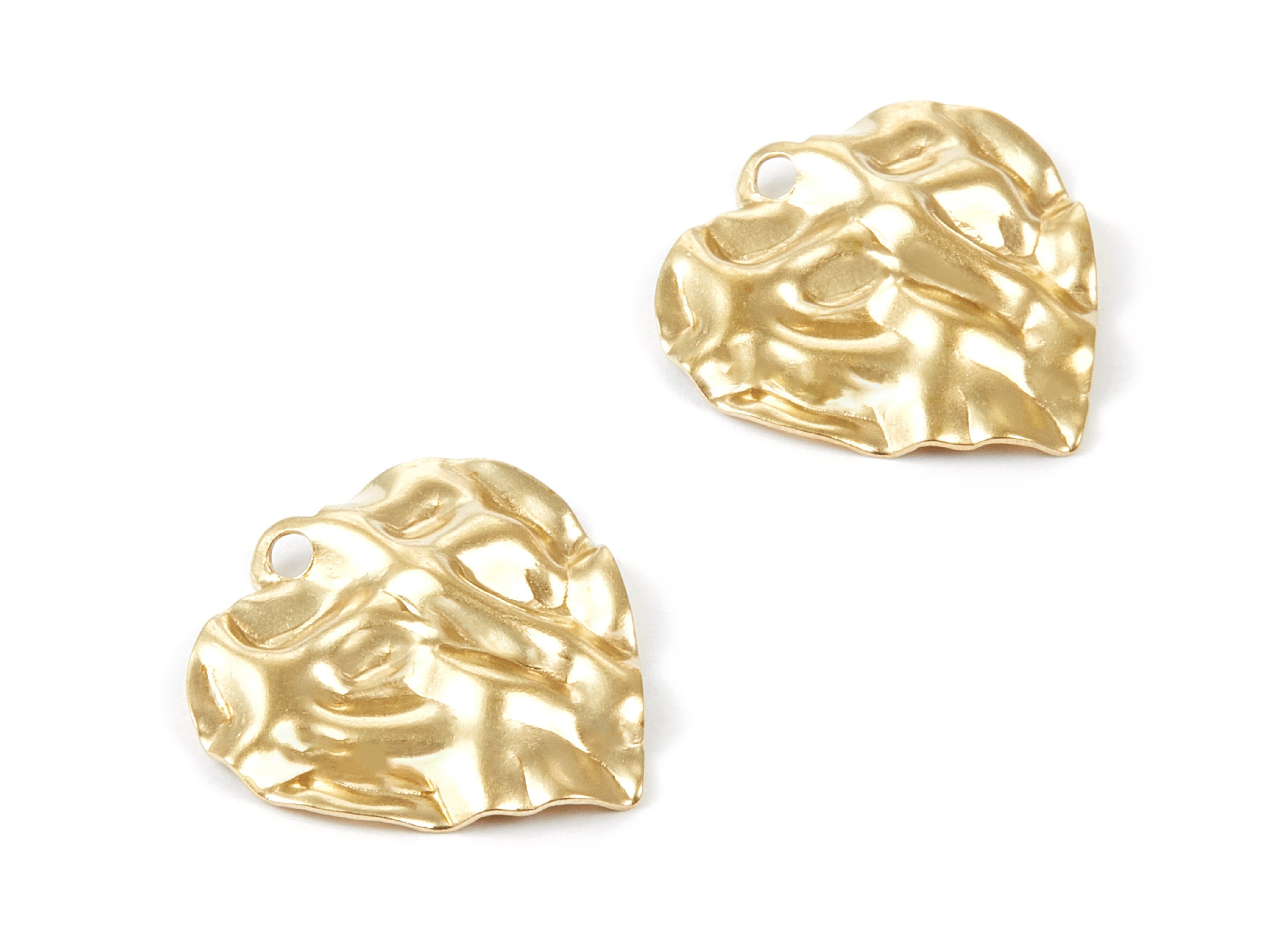 Brass Wavy Heart Charms - Wavy Heart Shaped Raw Brass Pendants - Earring Findings - Jewelry Supplies - 23,28x22,5x3mm - PP2058 - DOMEDBAZAAR