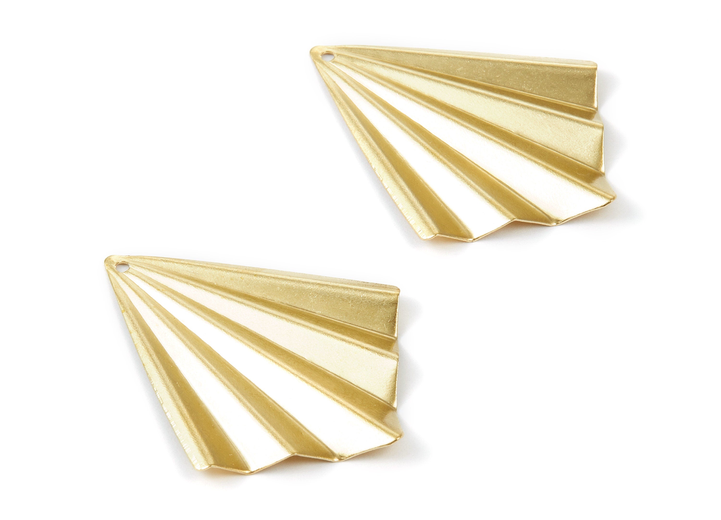 Brass Fan Charms - Fan shaped Raw Brass Pendant - Earring Findings - Jewelry Supplies - 49.97x38.85x3.19mm - PP1967 - DOMEDBAZAAR