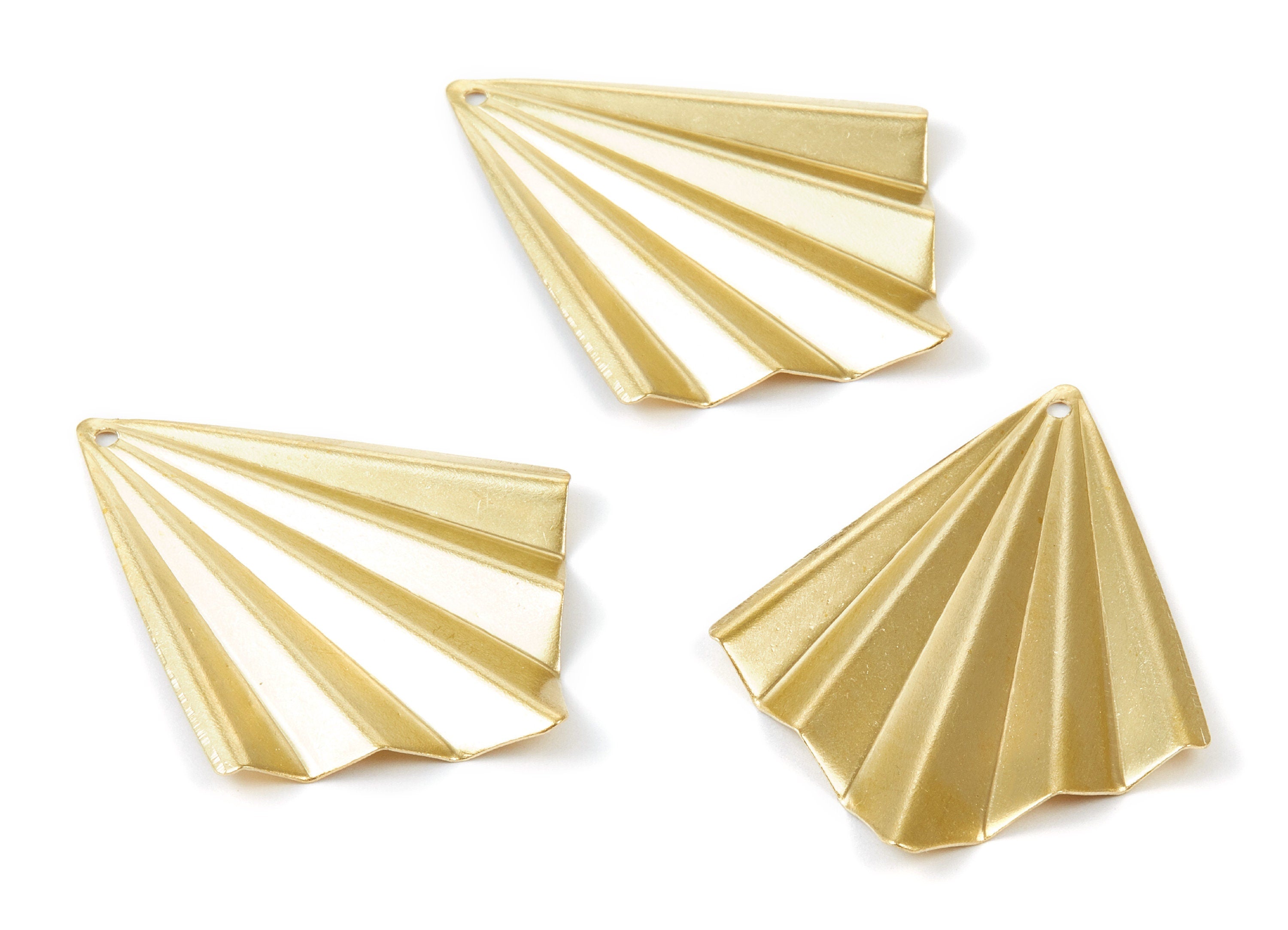Brass Fan Charms - Fan shaped Raw Brass Pendant - Earring Findings - Jewelry Supplies - 49.97x38.85x3.19mm - PP1967 - DOMEDBAZAAR