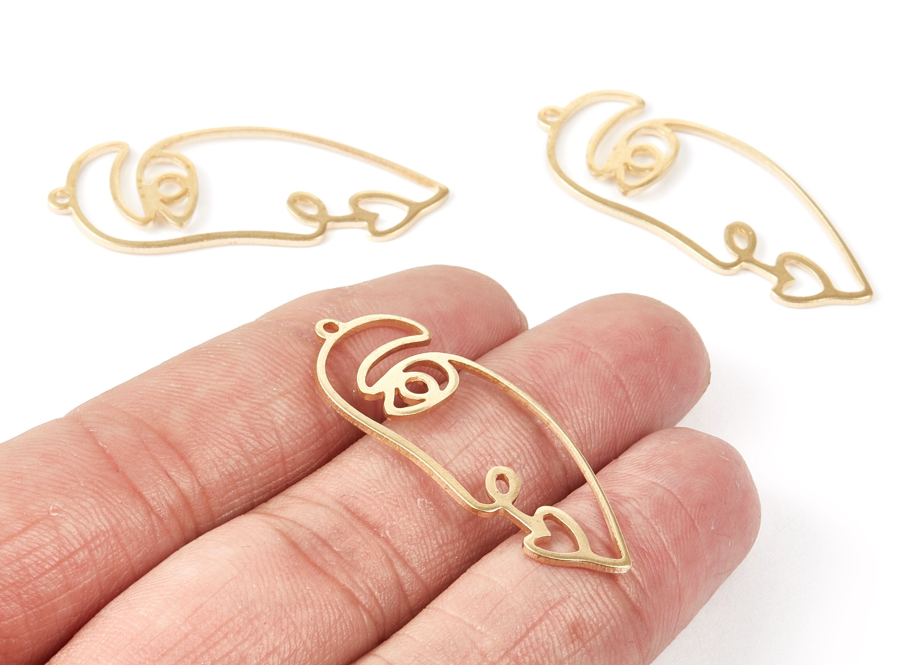 Brass Face Charms - Face Shaped Raw Brass Pendant - Brass Earring Findings - Jewelry Supplies - 41x15.5x1mm - PP2101 - DOMEDBAZAAR