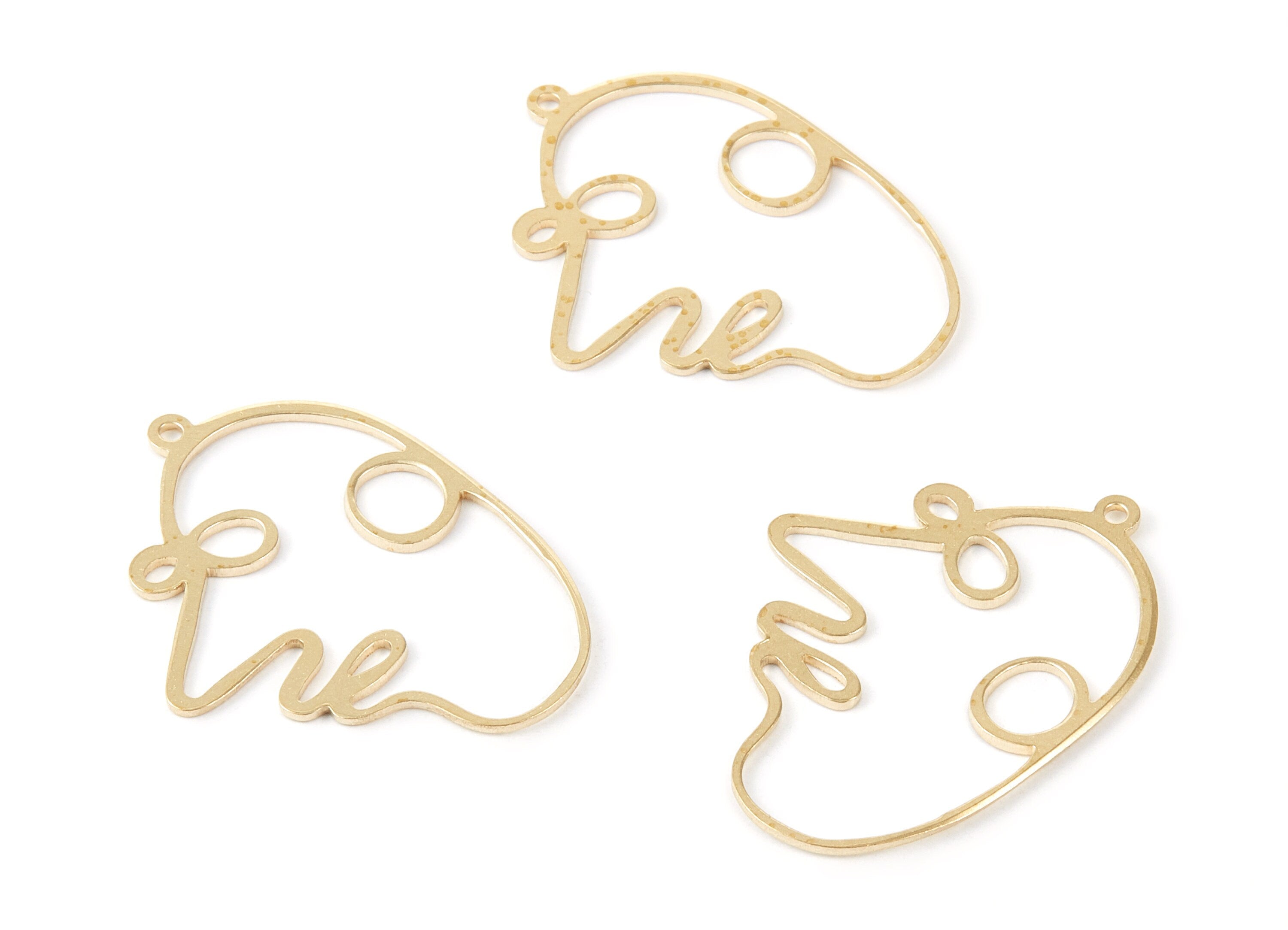 Brass Face Charms - Face Shaped Raw Brass Pendant - Brass Earring Findings - Jewelry Supplies - 35.4x26.3x0.91mm - PP2106 - DOMEDBAZAAR