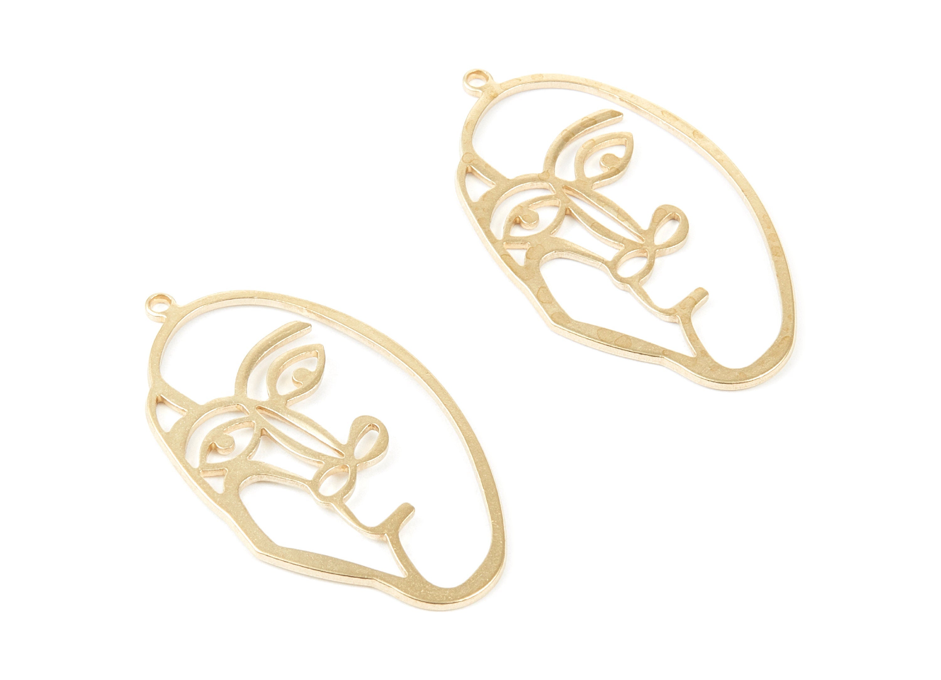 Brass Face Charms - Face Shaped Raw Brass Pendant - Brass Earring Findings - Jewelry Supplies - 40x22x1mm - PP2103 - DOMEDBAZAAR