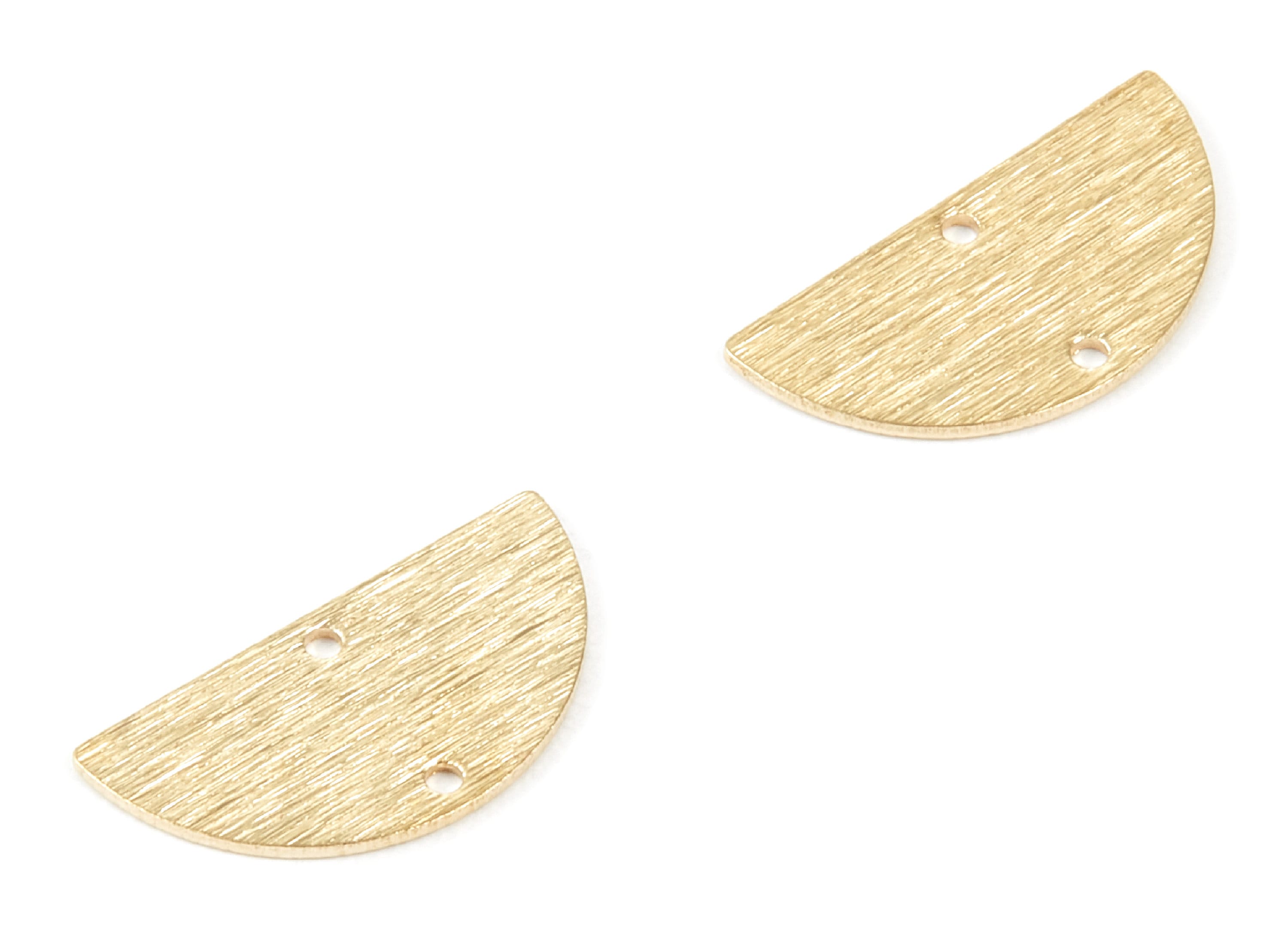 Brass Textured Half Round Charms - Textured Semicircle Shaped - Raw Brass Connector With 2 Holes - 21.09x10.55x0.82mm - PP1804 - DOMEDBAZAAR