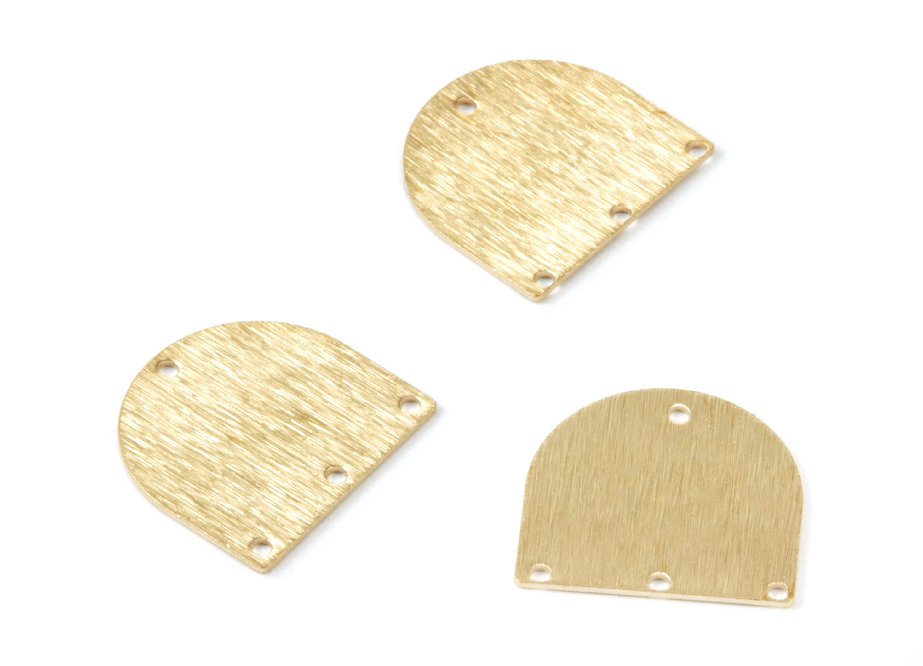 Brass Textured D Charms - Textured D Shaped Raw Brass Connector With 4 Holes - Jewelry Supplies - 16.9x16.15x0.65mm - PP1736 - DOMEDBAZAAR