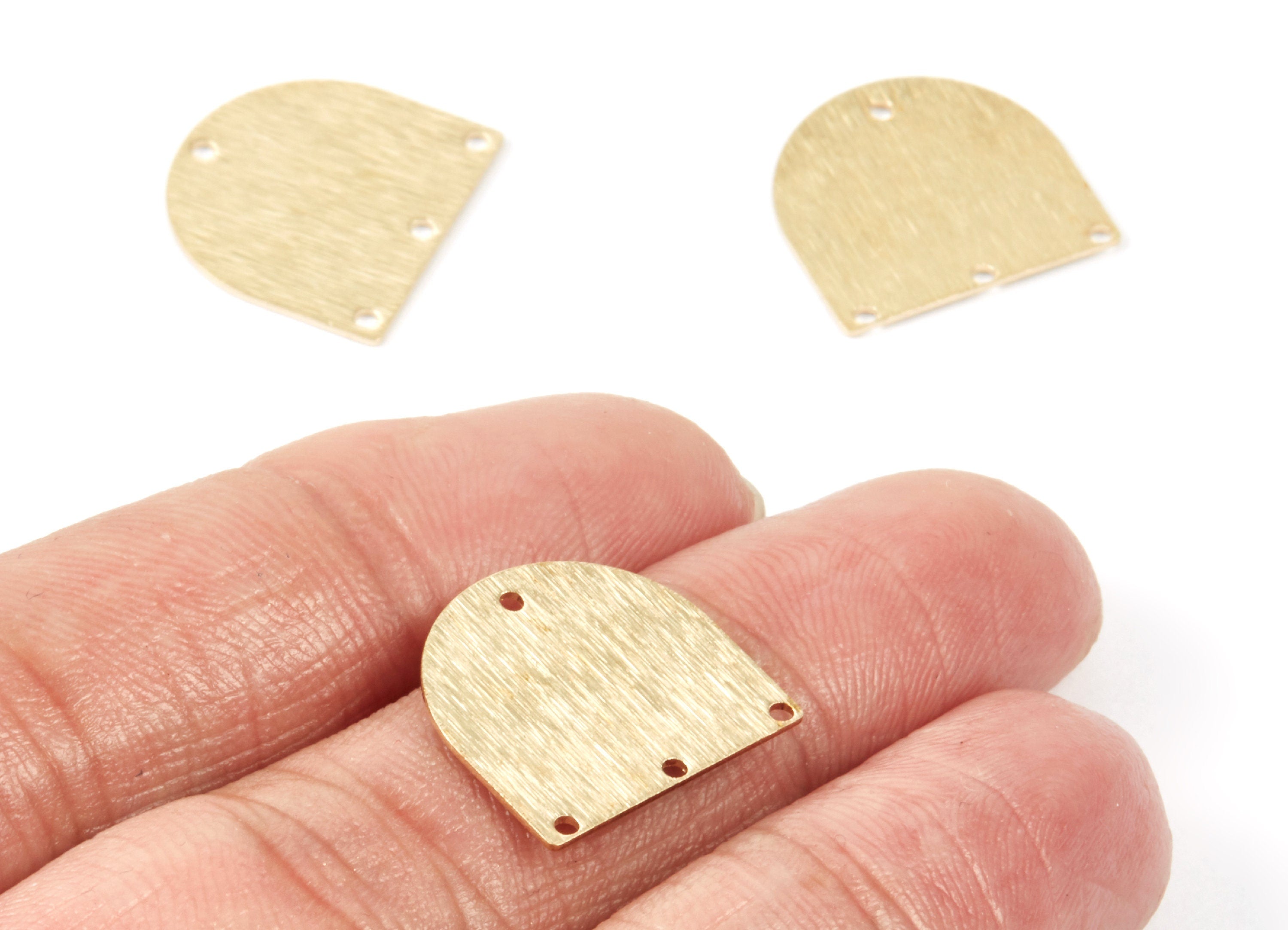 Brass Textured D Charms - Textured D Shaped Raw Brass Connector With 4 Holes - Jewelry Supplies - 16.9x16.15x0.65mm - PP1736 - DOMEDBAZAAR