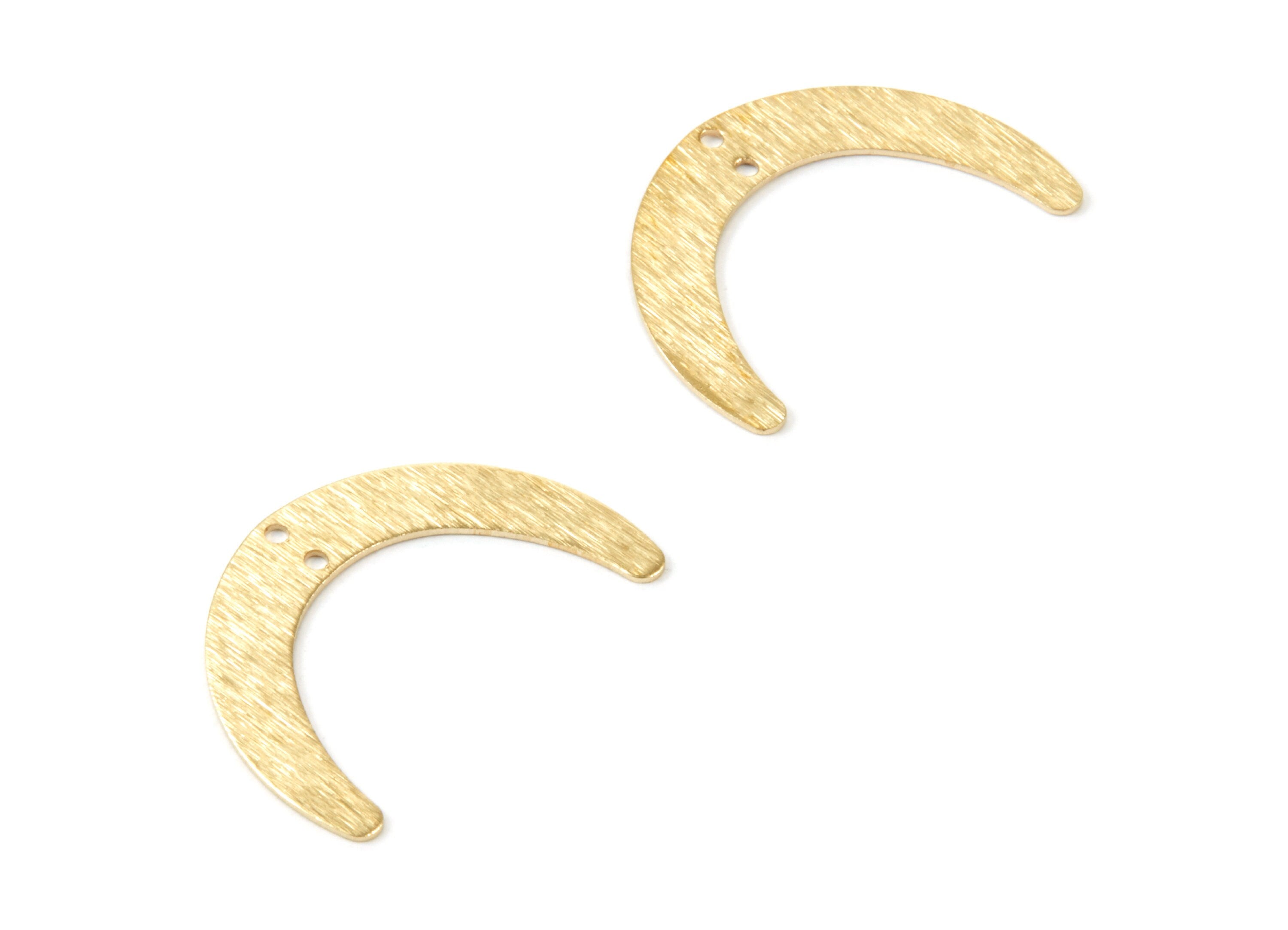 Brass Textured Moon Charms - Textured Moon Shaped Raw Brass Connectors With 2 Holes - Jewelry Supplies - 28.4x20x0.7mm - PP1760 - DOMEDBAZAAR