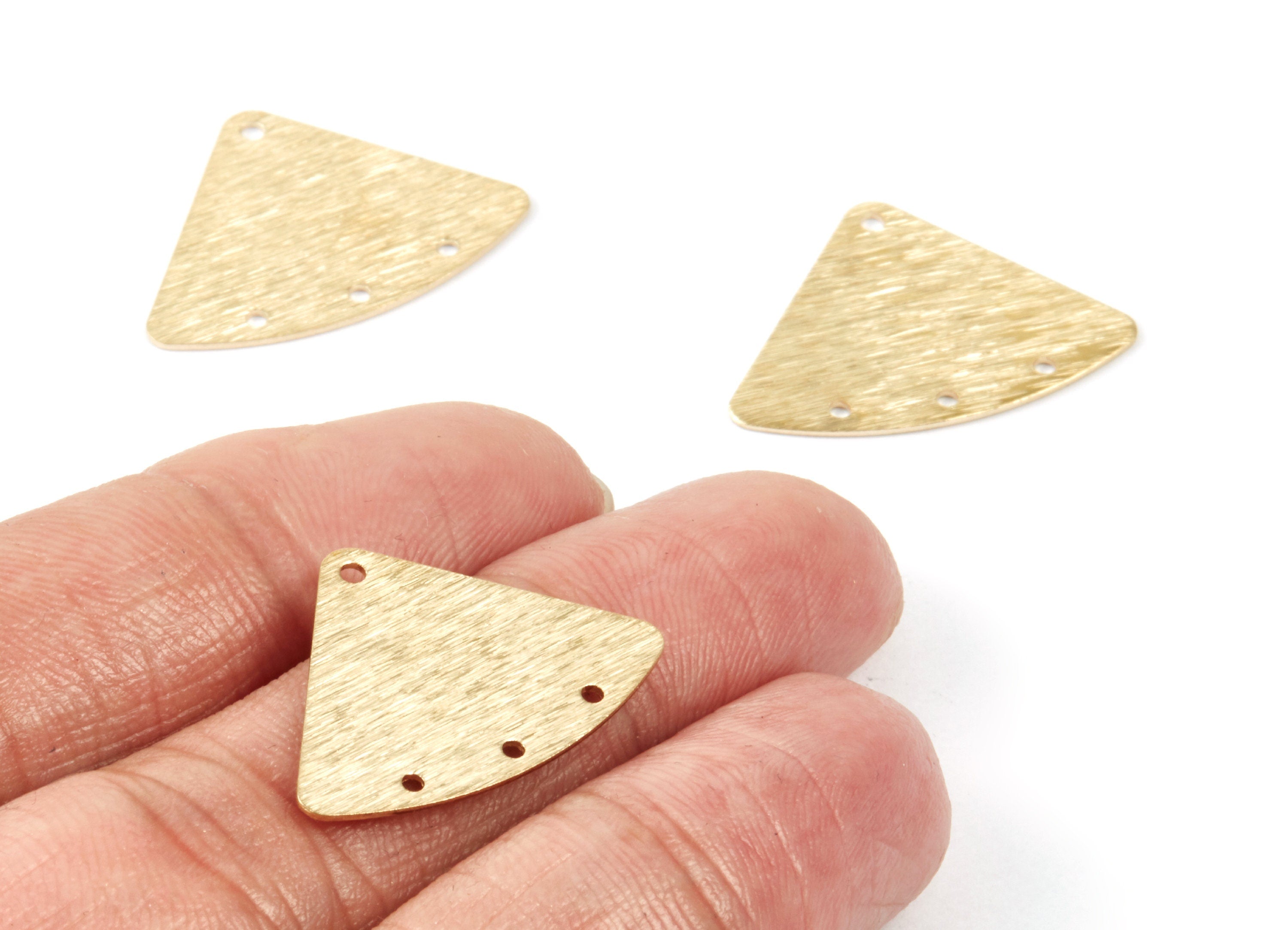 Brass Textured Triangle Charms - Textured Triangle Raw Brass Connectors With 4 Holes - Jewelry Supplies - 26x18.5x0.55mm - PP1764 - DOMEDBAZAAR