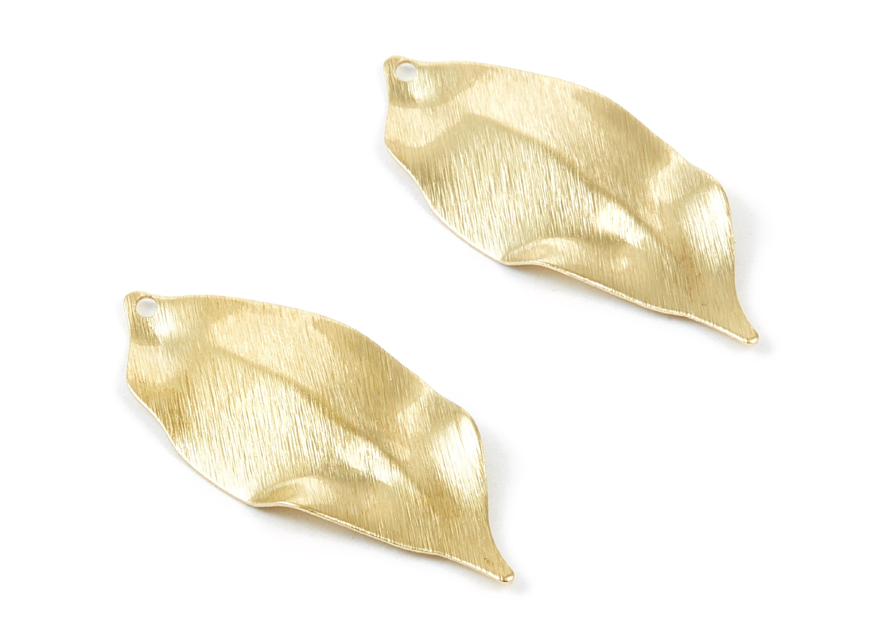 Brass Textured Leaf Charms - Textured Leaf Shaped Raw Brass Pendant - Earring Findings - Jewelry Supplies - 35.5x16x0.43mm - PP1857 - DOMEDBAZAAR