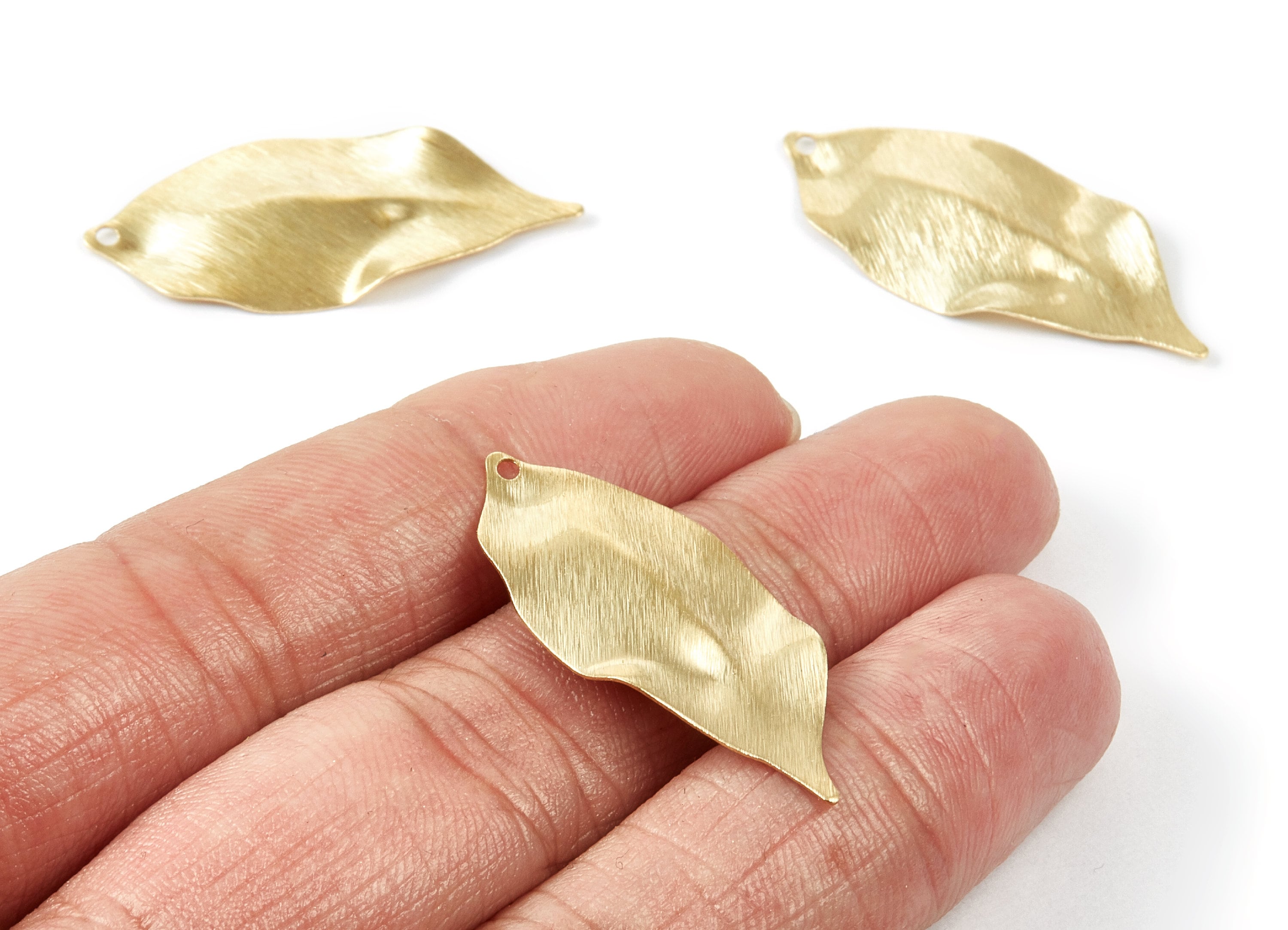 Brass Textured Leaf Charms - Textured Leaf Shaped Raw Brass Pendant - Earring Findings - Jewelry Supplies - 35.5x16x0.43mm - PP1857 - DOMEDBAZAAR