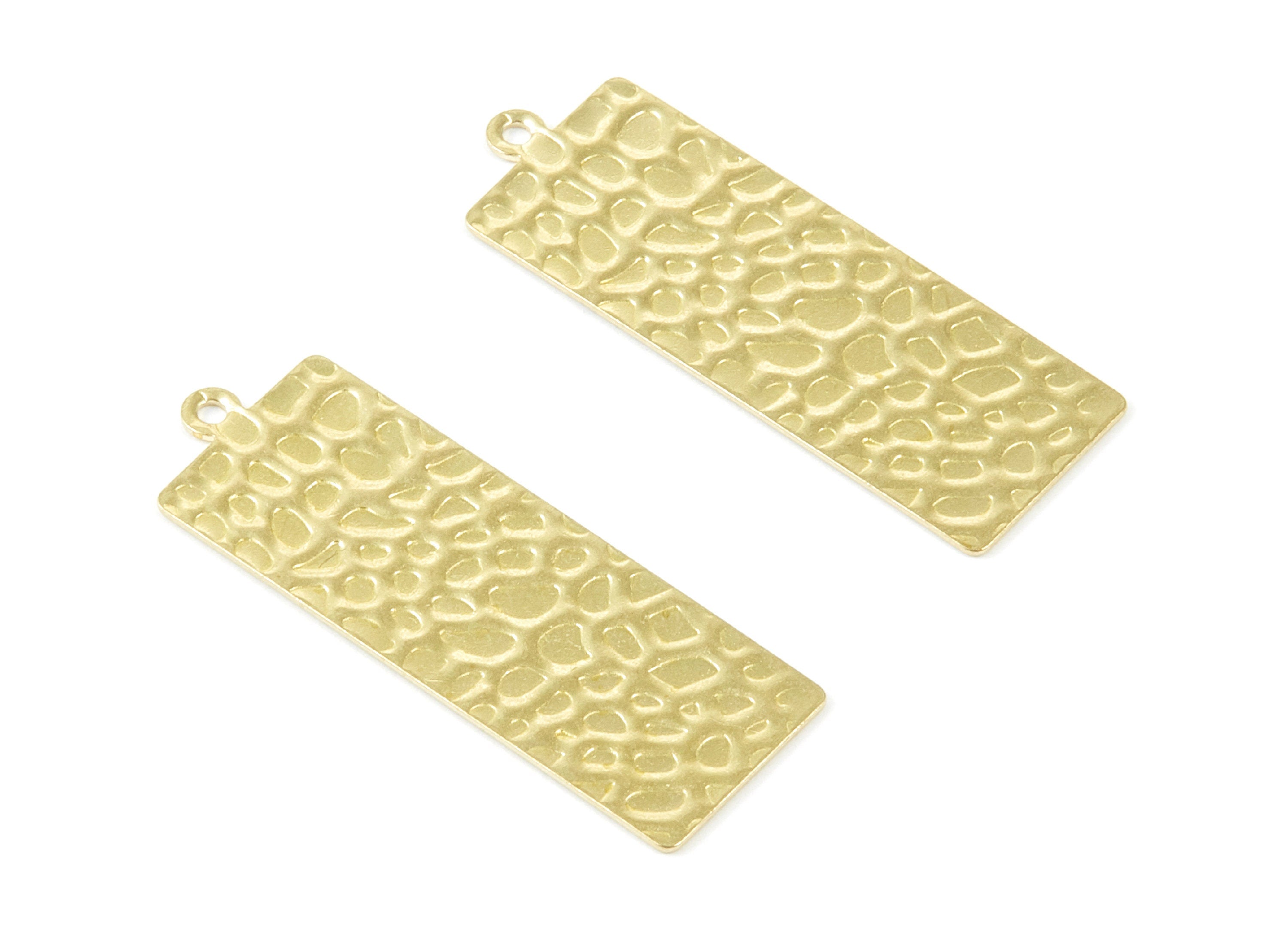 Brass Hammering Rectangle Charms - Hammering Rectangle Raw Brass Pendant - Jewelry Supplies - 34.77x12x0.75mm - PP2092 - DOMEDBAZAAR