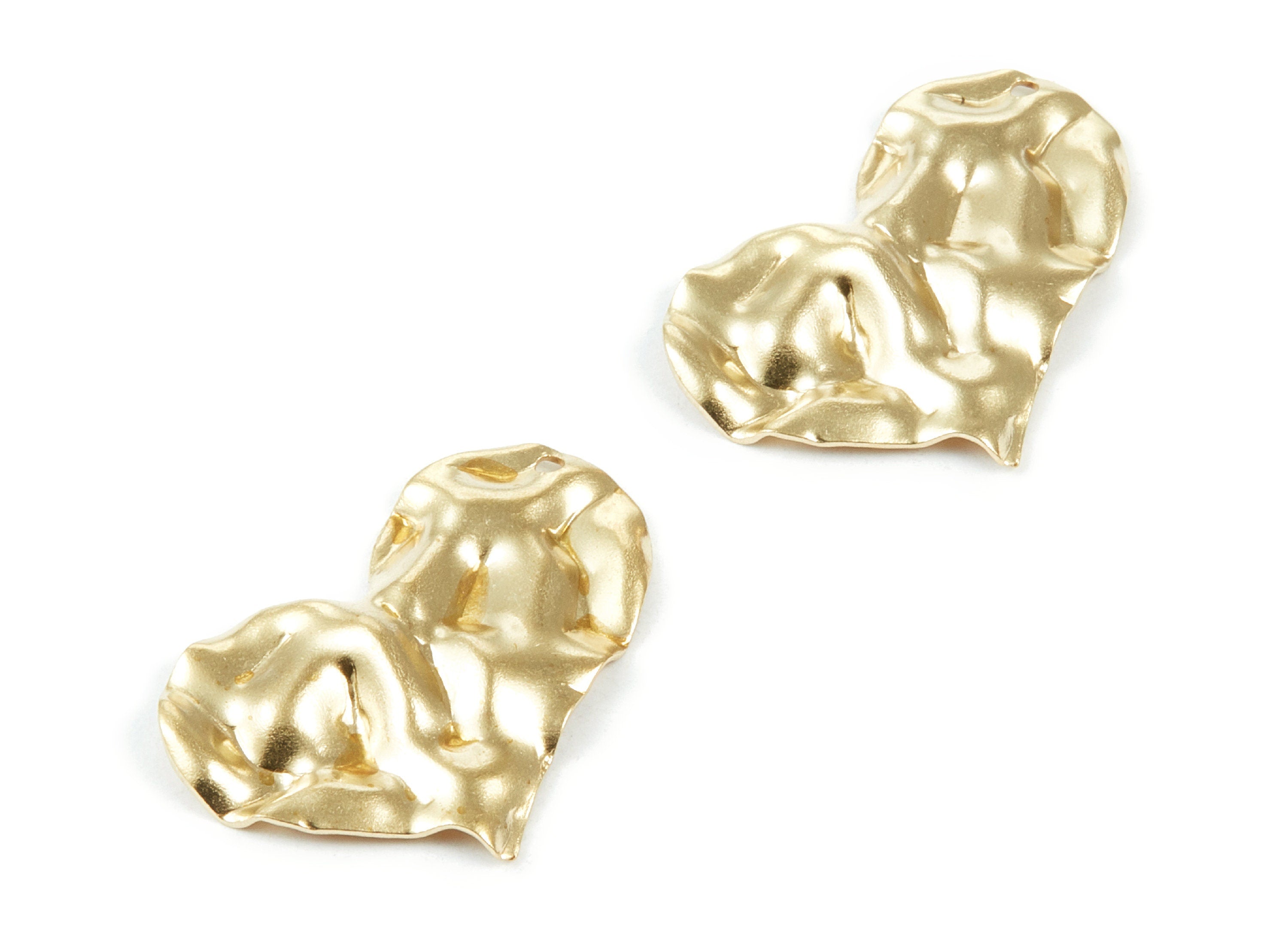 Brass Heart Charms - Wavy Heart Shaped Raw Brass Pendants - Earring Findings - Jewelry Supplies - 30x20.9x0.6mm - PP2044 - DOMEDBAZAAR