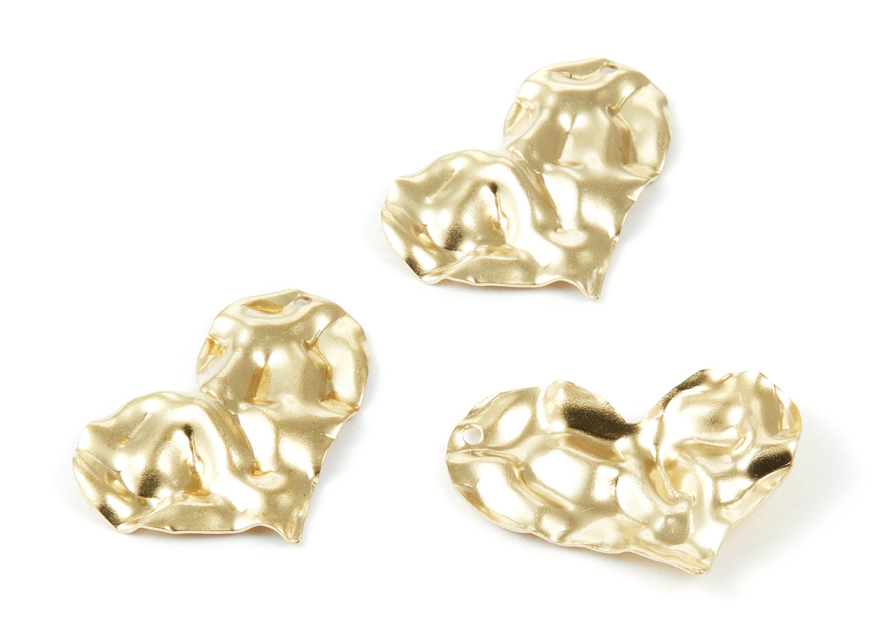Brass Heart Charms - Wavy Heart Shaped Raw Brass Pendants - Earring Findings - Jewelry Supplies - 30x20.9x0.6mm - PP2044 - DOMEDBAZAAR