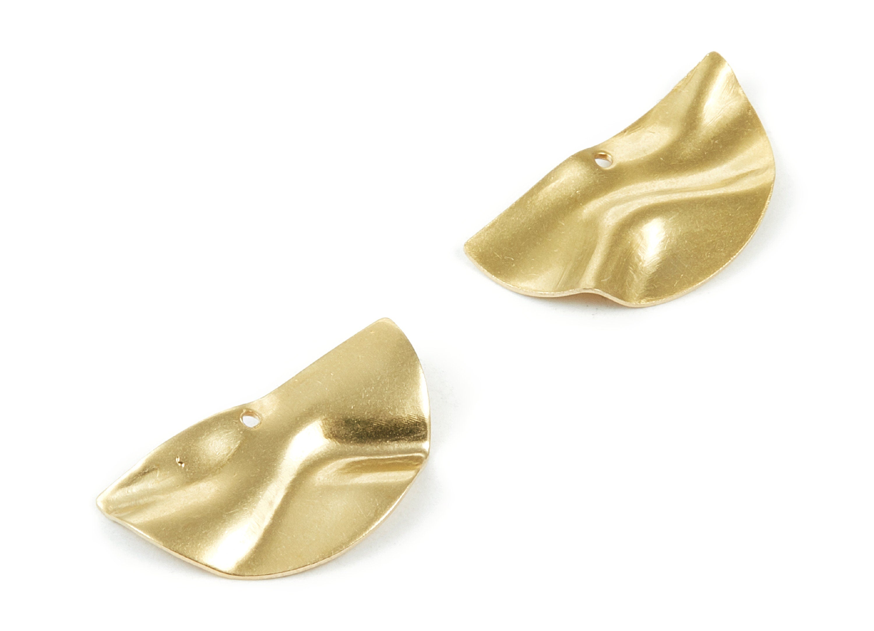 Brass Wavy Half Round Charms - Wavy Half Round Raw Brass Pedants - Earring Findings - Jewelry Supplies - 25x14x0.57mm - PP1992 - DOMEDBAZAAR