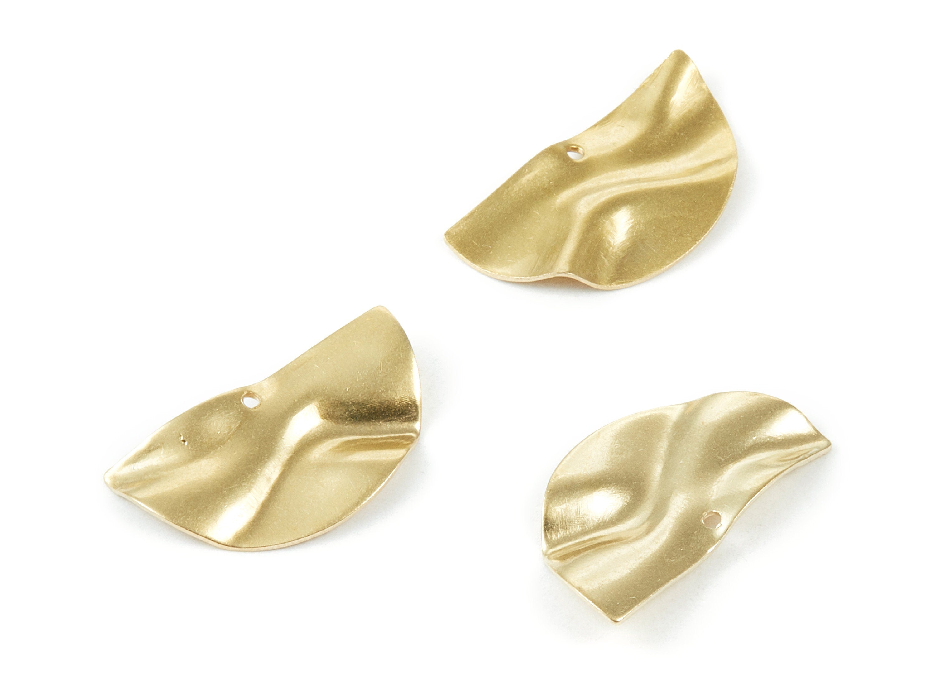 Brass Wavy Half Round Charms - Wavy Half Round Raw Brass Pedants - Earring Findings - Jewelry Supplies - 25x14x0.57mm - PP1992 - DOMEDBAZAAR