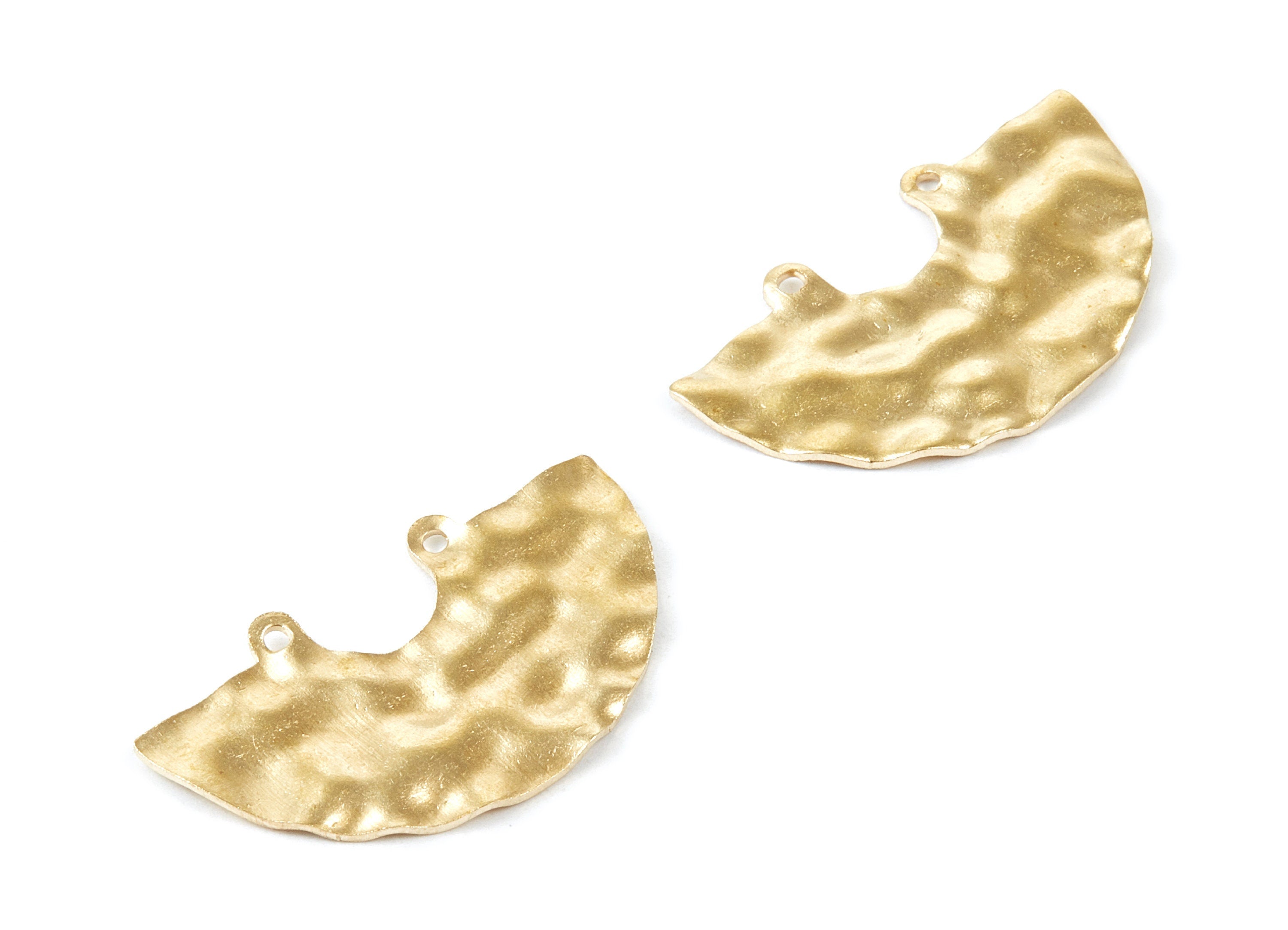 Brass Half Round Charms - Wavy Half Round Raw Brass Connector with 2 Holes - Jewelry Supplies - 35,1x19,88x1,64mm - PP1751 - DOMEDBAZAAR