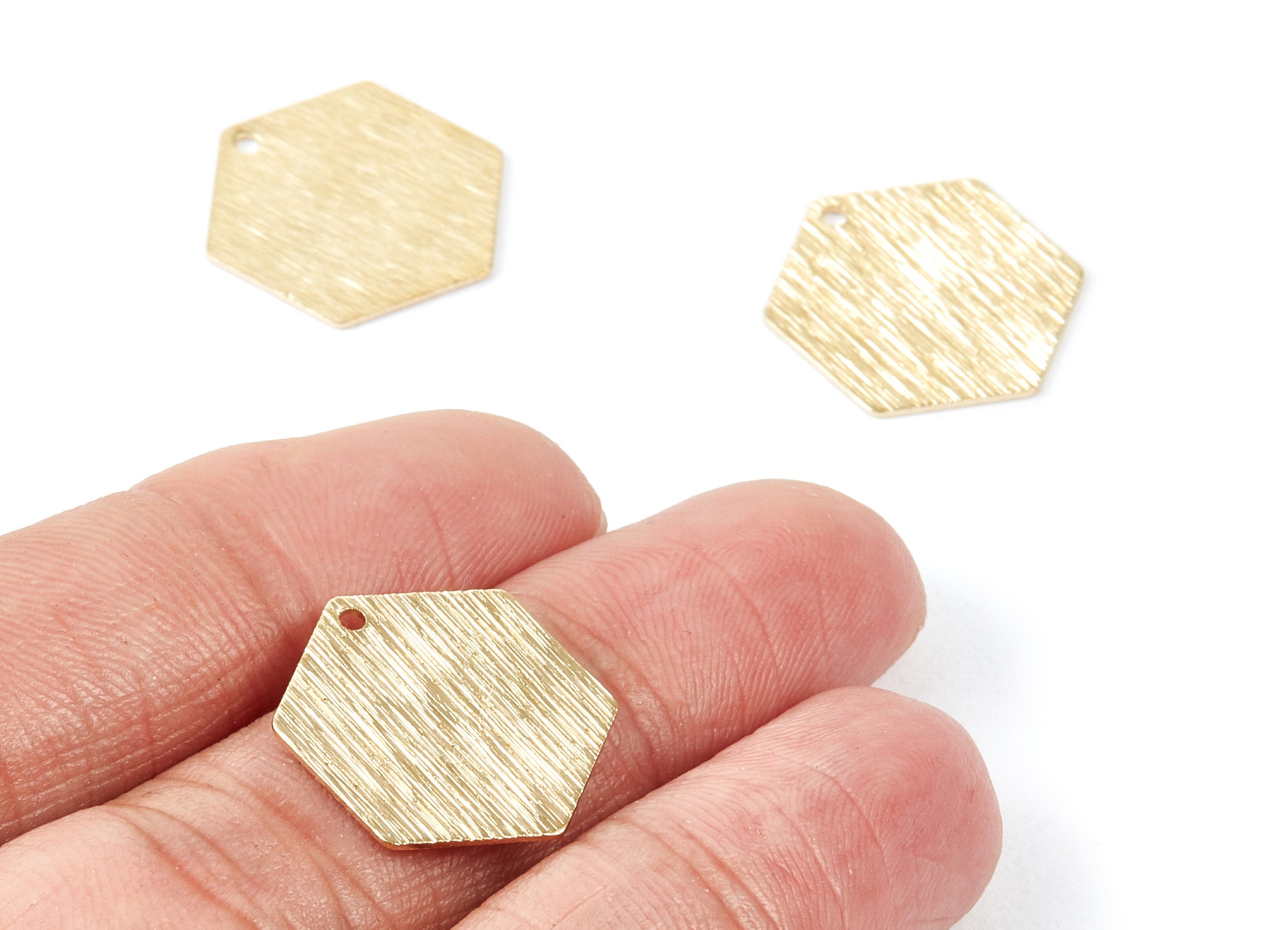 Brass Hexagon Charms - Textured Hexagon Raw Brass pendant - Earring Findings - Jewelry Supplies - 19,54x17,32x0,67mm - PP1978 - DOMEDBAZAAR