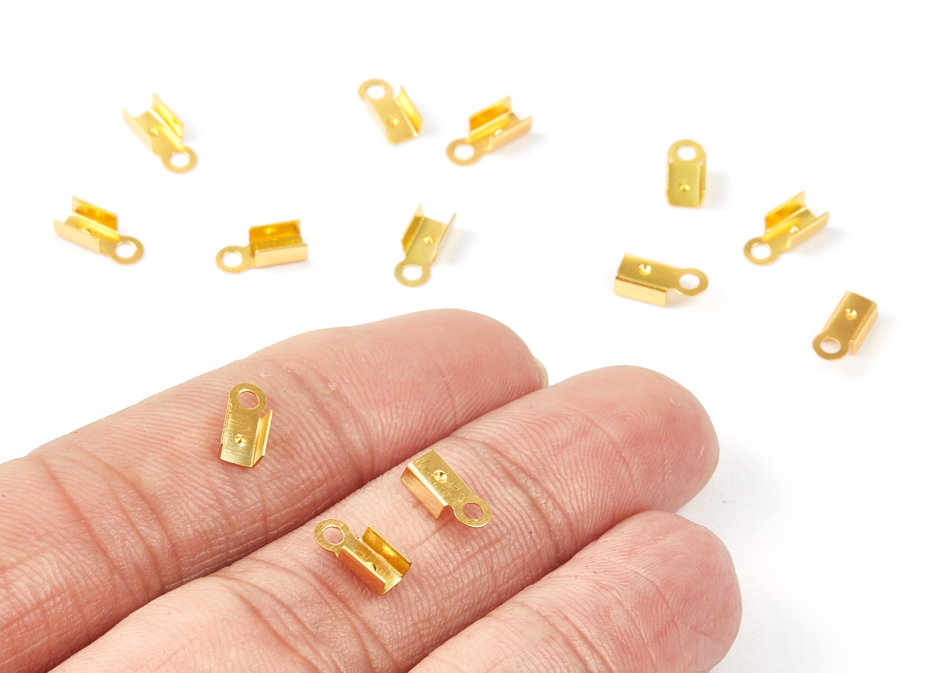 Brass Cord End Clasp - 100Pcs - Gold Tone Plated Brass Cord End Clasp - Jewelry Supplies - 8.7x3.85x0.36mm - PP1724G - DOMEDBAZAAR