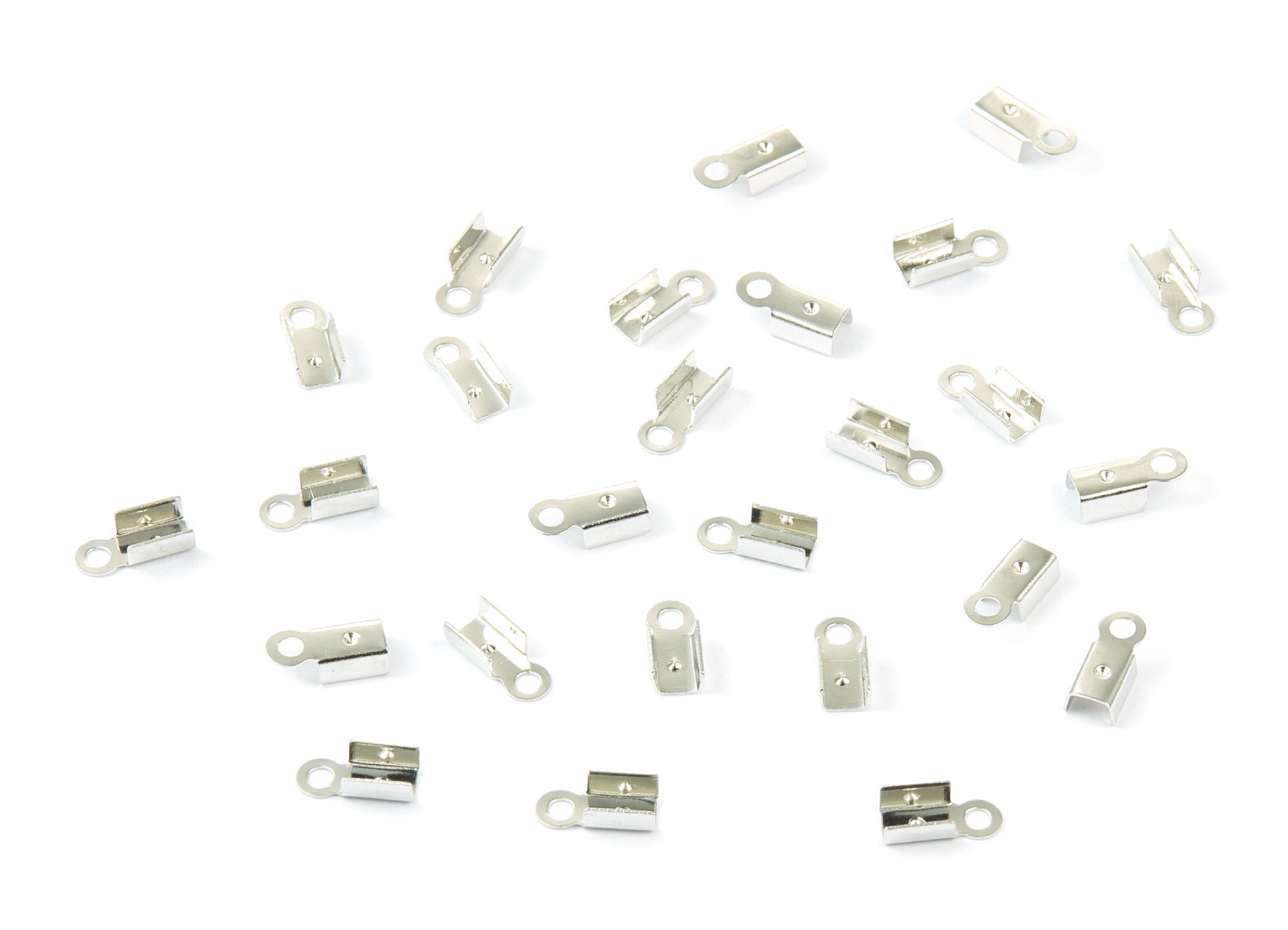Brass Cord End Clasp - 100Pcs - Silver Tone Plated Plated Brass Cord End Clasp - Jewelry Supplies - 8.7x3.85x0.36mm - PP1724S - DOMEDBAZAAR