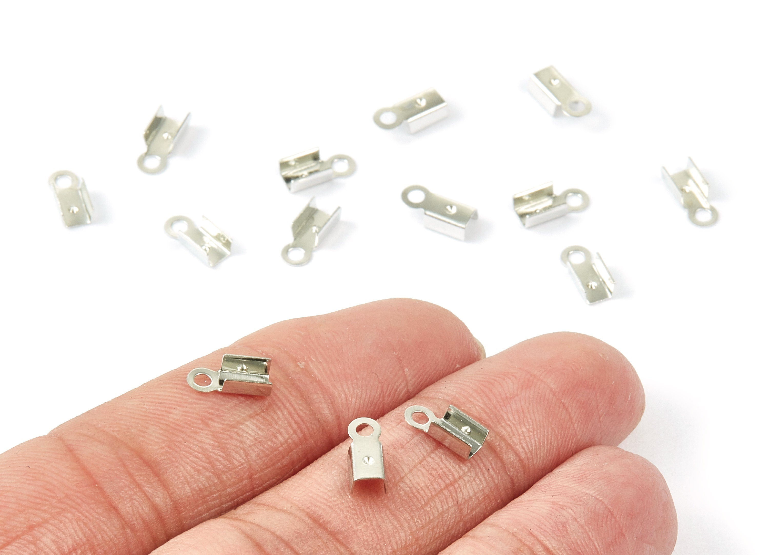 Brass Cord End Clasp - 100Pcs - Silver Tone Plated Plated Brass Cord End Clasp - Jewelry Supplies - 8.7x3.85x0.36mm - PP1724S - DOMEDBAZAAR