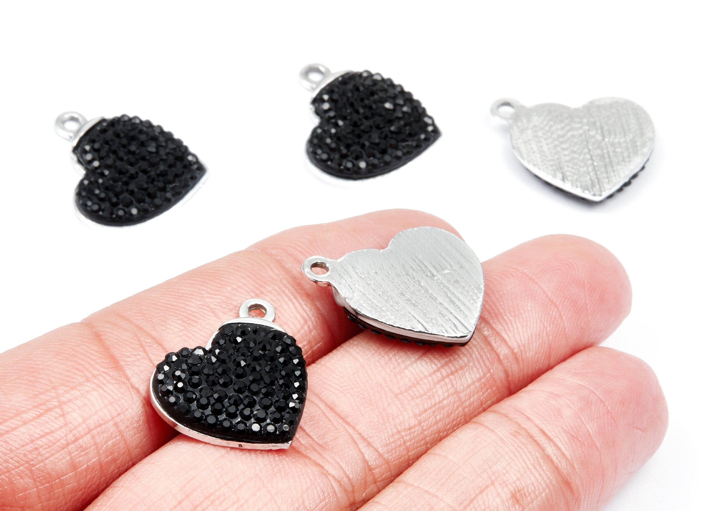 Heart Shaped Charms - Zinc Alloy Earring Findings - Silver Tone Connector - Alloy Pendant for Necklace - 20x17,18x3,21mm - ZZ1209 - DOMEDBAZAAR