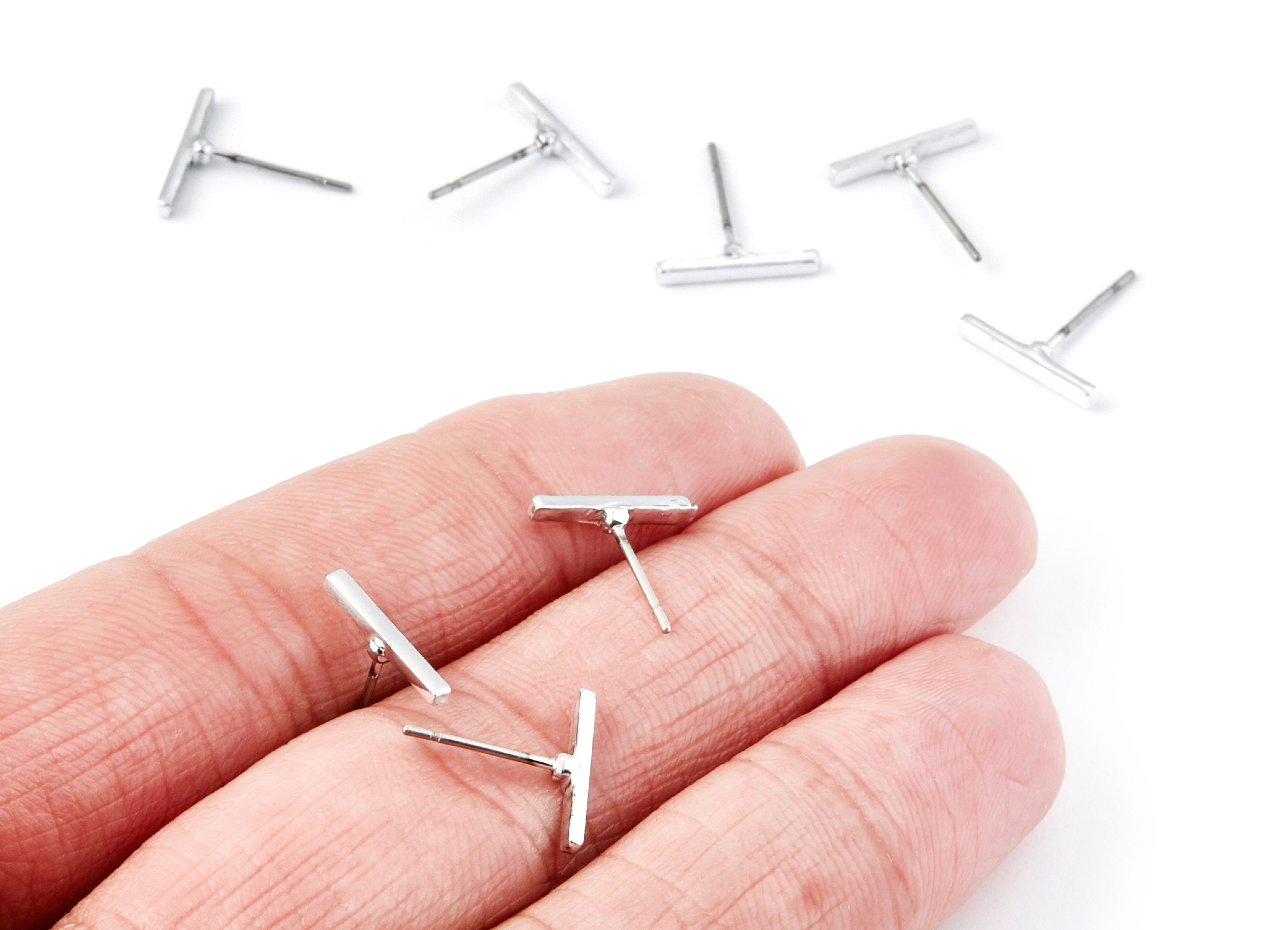 Rectangle Bar Stud - Zinc Alloy Bar Stud - Silver Tone plated - Stainless Steel Stud - Ear Studs - 12,26x12,8x1,9mm - ZZ1189S - DOMEDBAZAAR