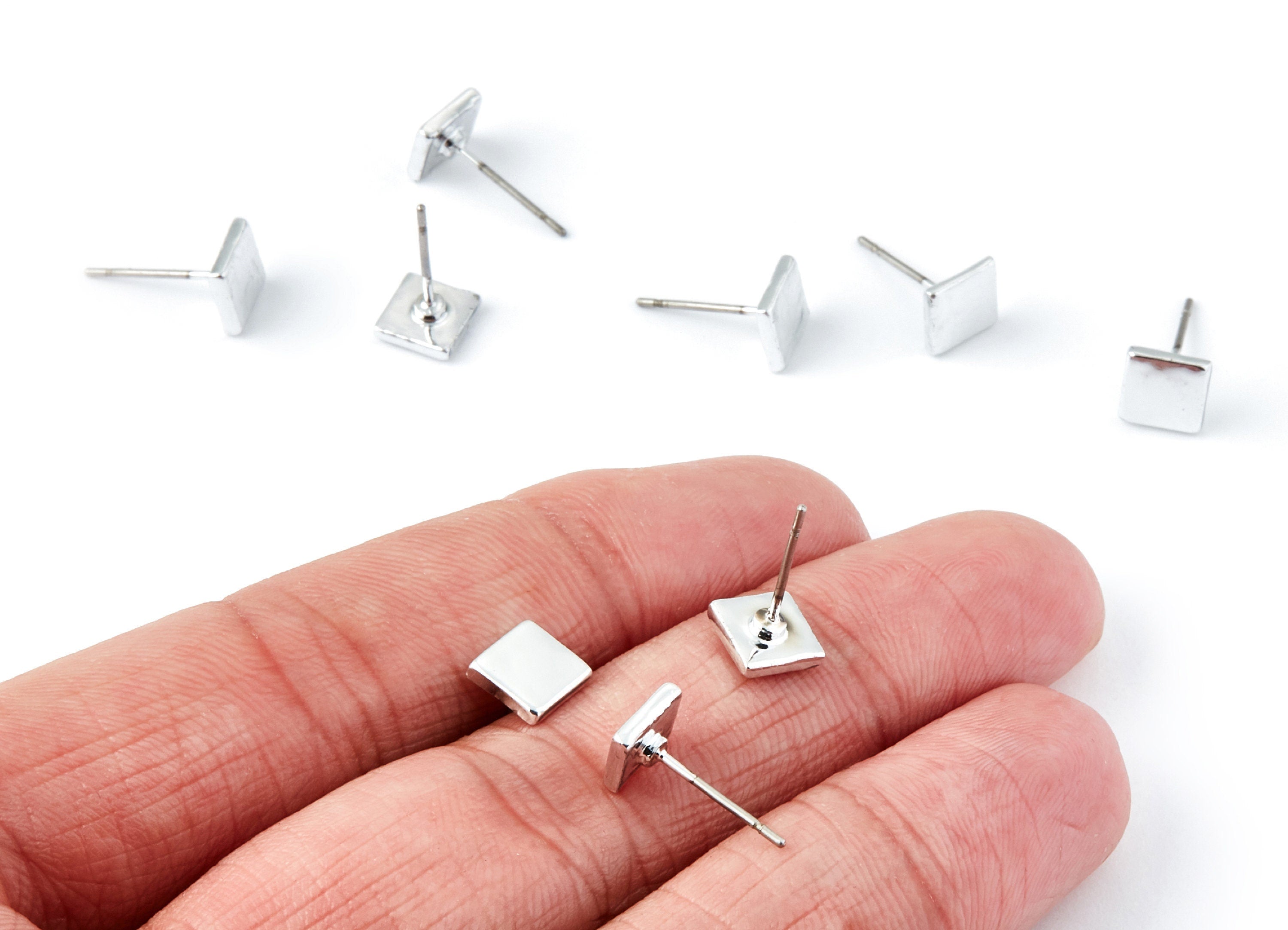 Square Earring Stud - Zinc Alloy Stud - Silver Tone plated - Stainless Steel Stud - Ear Studs - 13,22x6,45x1,4mm- ZZ1192S - DOMEDBAZAAR