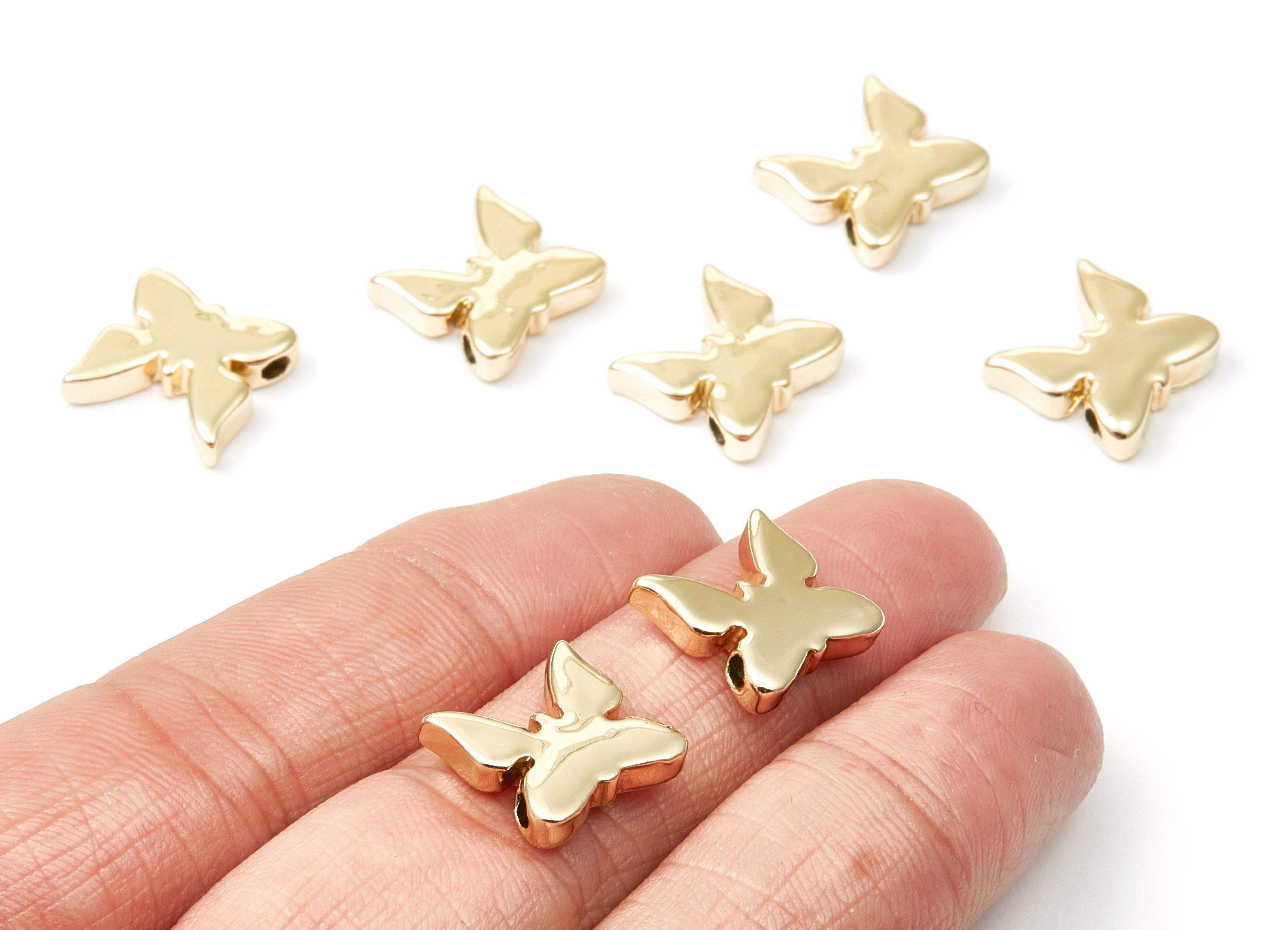 Butterfly Shaped Charms - Zinc Alloy Earring Finding - Gold Tone - Alloy Pendant for Necklace - 13,63x13,4x3,4mm - ZZ1197G - DOMEDBAZAAR