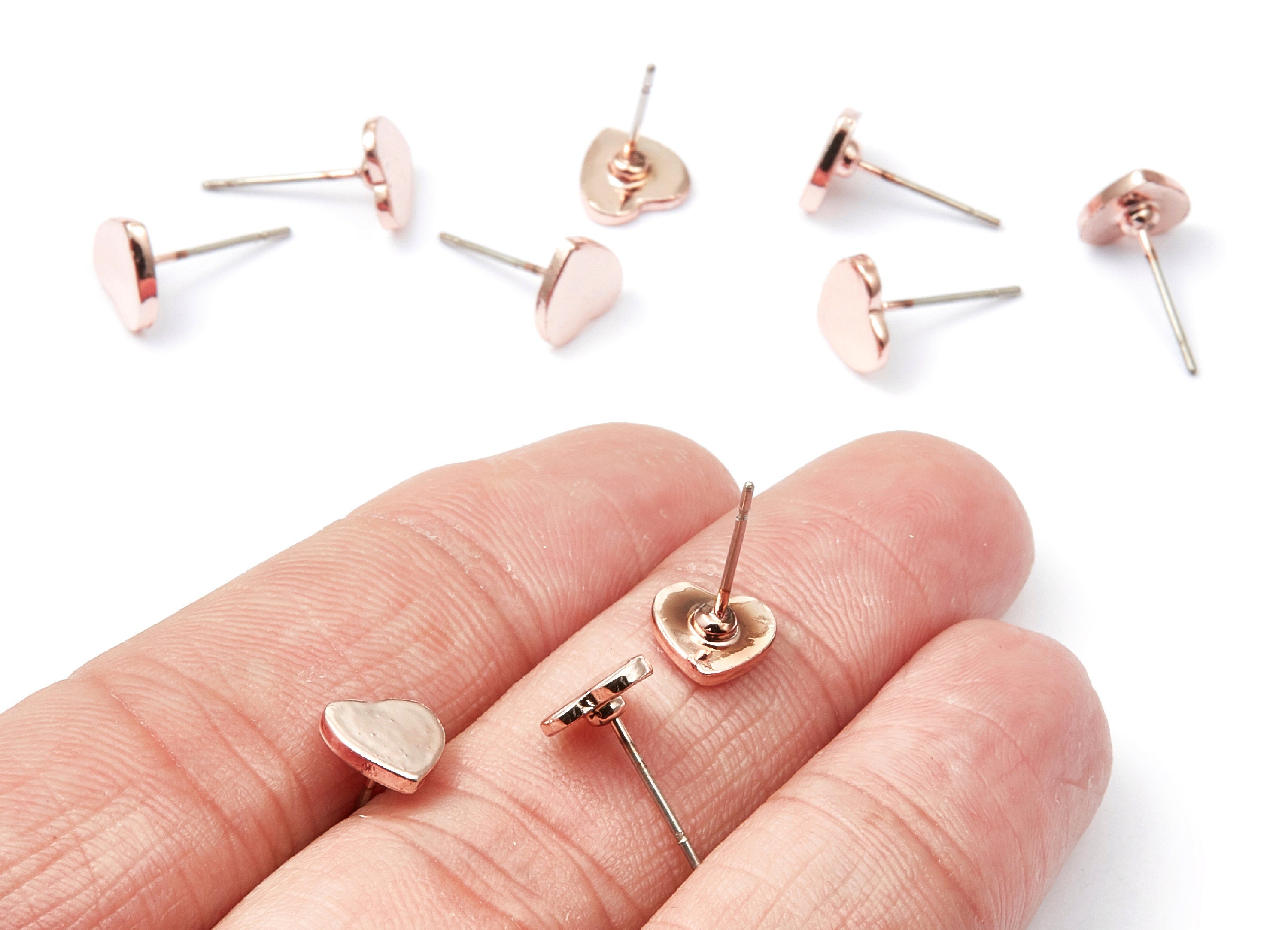 Heart Earring Stud - Zinc Alloy Stud - Rose Tone plated - Stainless Steel Stud - Ear Studs - 13,24x7,8x1,46mm - ZZ1195R - DOMEDBAZAAR