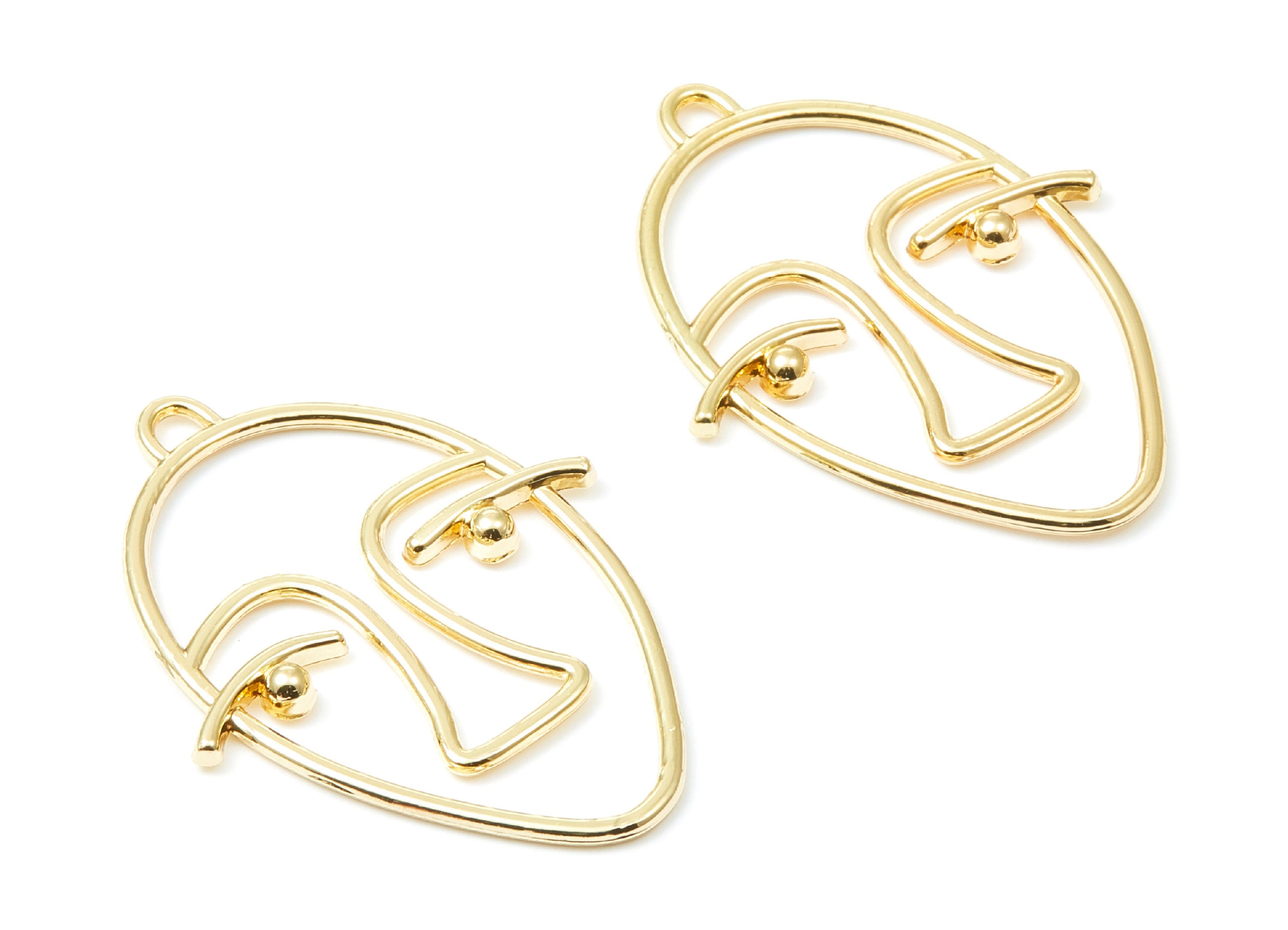 Face Shaped Charms - Zinc Alloy Earring Finding - Gold Tone - Alloy Pendant for Necklace - 41,8x31,89x2,55mm - ZZ1294 - DOMEDBAZAAR