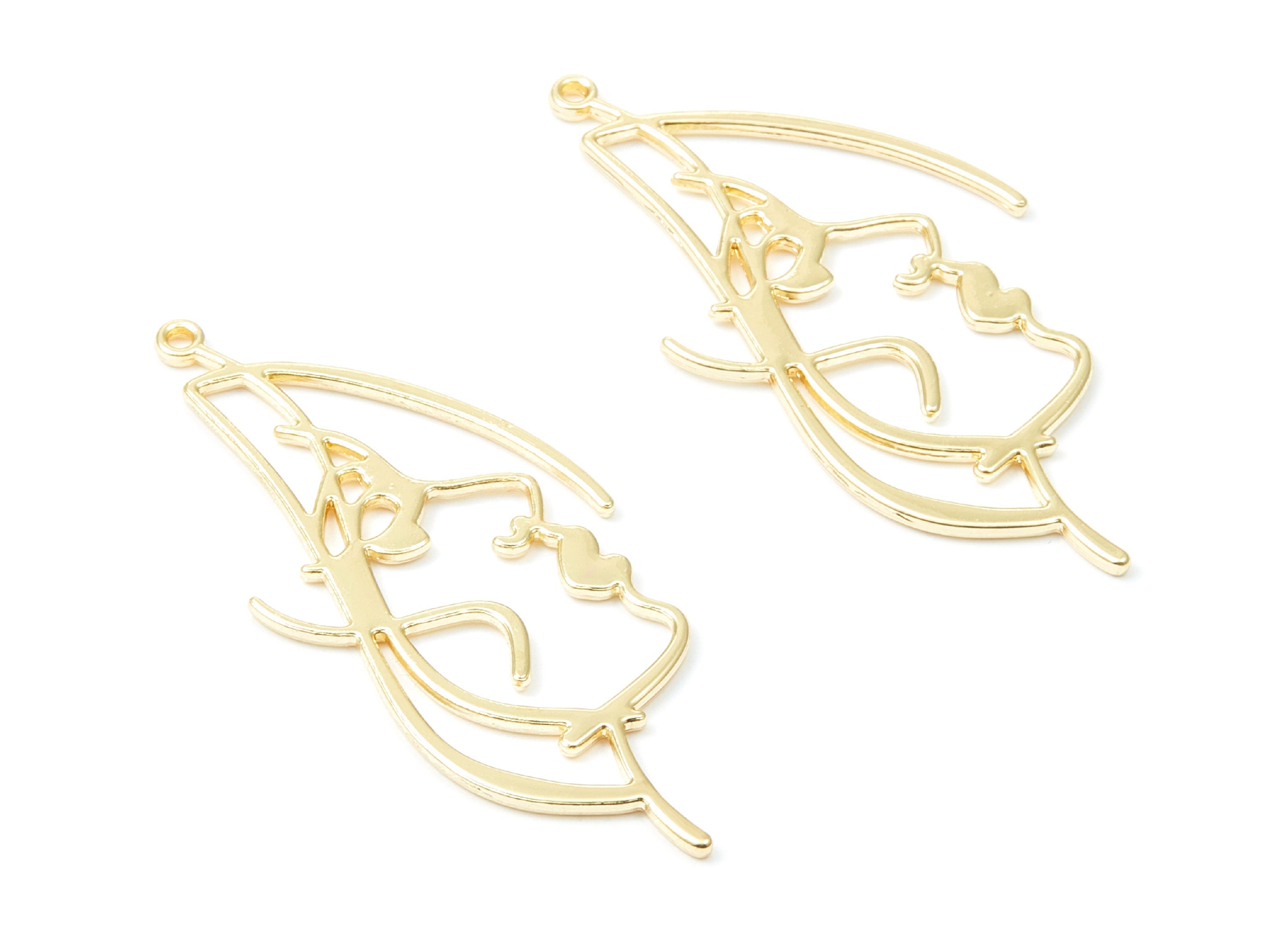 Face Shaped Charms - Zinc Alloy Earring Finding - Gold Tone - Alloy Pendant for Necklace - 50,32x23,8x1,35mm - ZZ1297 - DOMEDBAZAAR