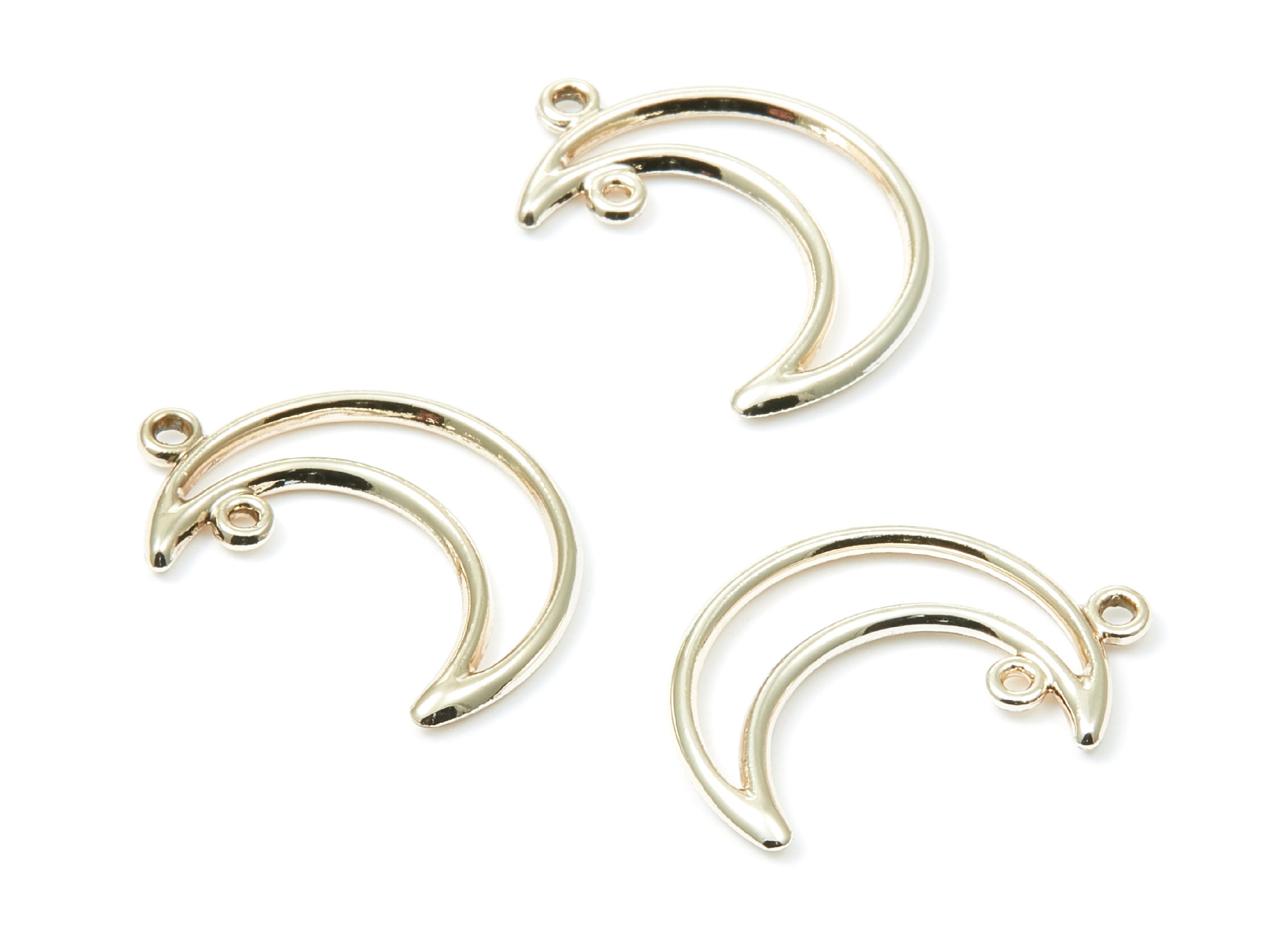 Moon Shaped Charms - Zinc Alloy Earring Finding with 2 Holes - Gold Tone - Alloy Pendant for Necklace - 28,15x19,19x2mm - ZZ1253 - DOMEDBAZAAR