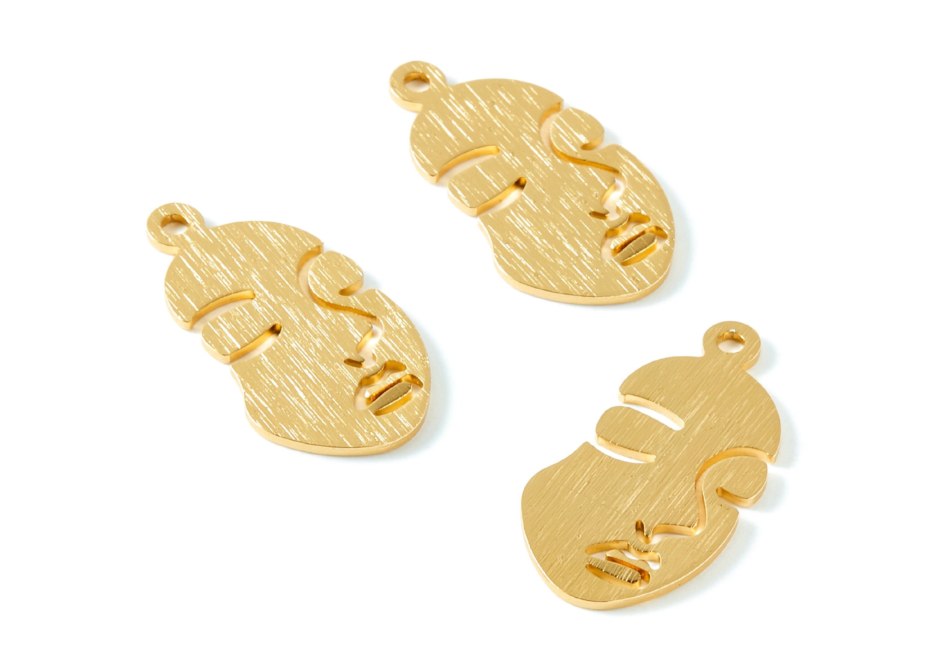 Aluminum Charms - Face Shaped Earrings - Anodized Aluminium Charms - Gold Tone - 33,65x17,15x1,3mm - AA1139A - DOMEDBAZAAR