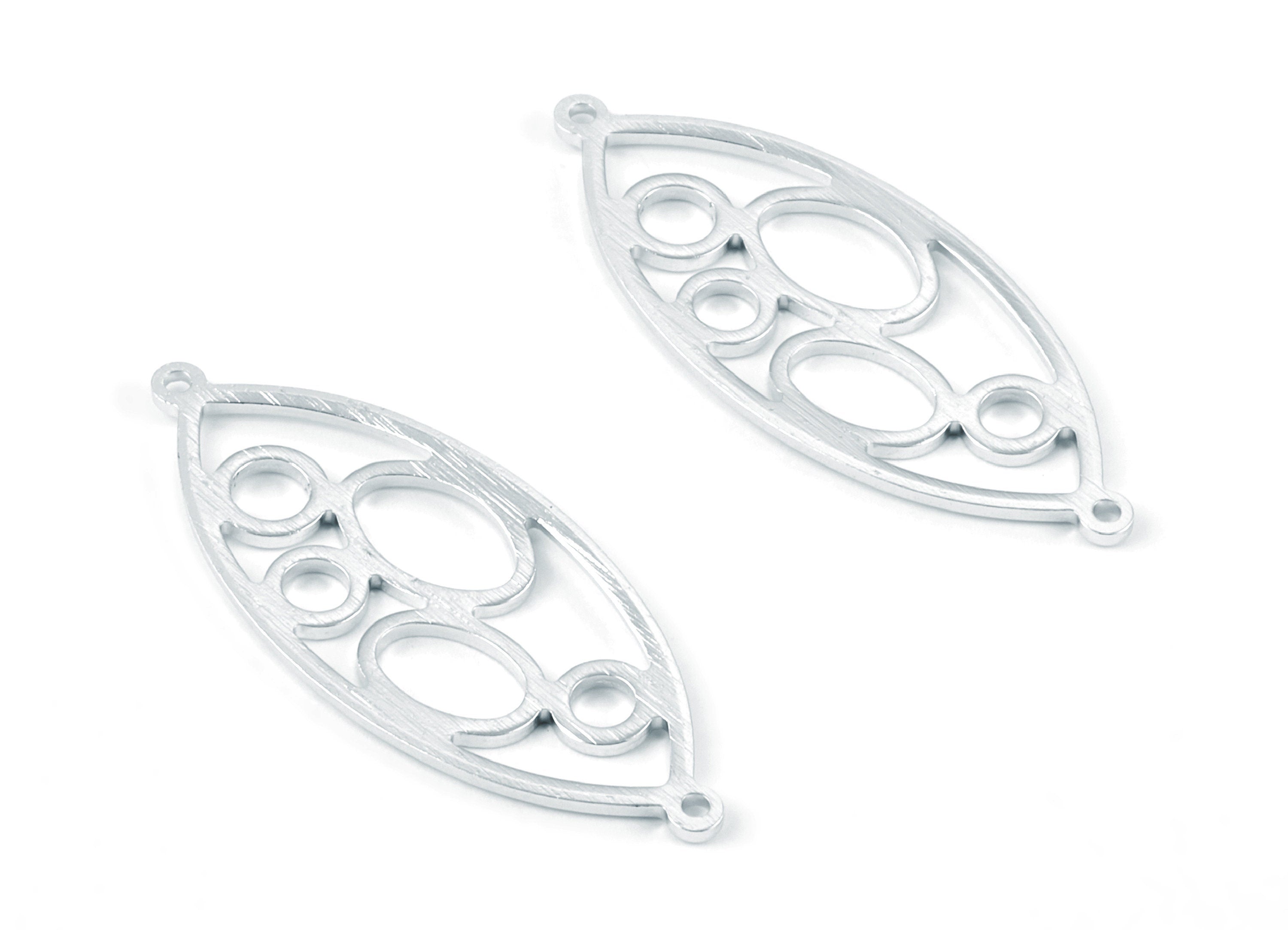 Aluminum Charms - Oval Shaped Earrings - Anodized Aluminium Charms - Silver Tone - 31.1x22.85x1.34mm - AA1132B - DOMEDBAZAAR