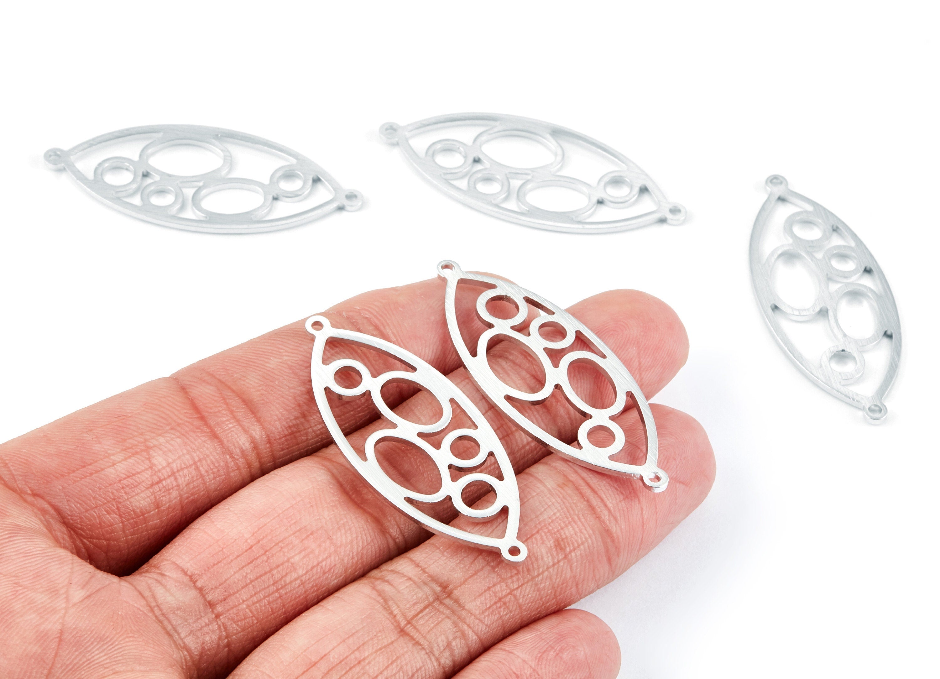 Aluminum Charms - Oval Shaped Earrings - Anodized Aluminium Charms - Silver Tone - 31.1x22.85x1.34mm - AA1132B - DOMEDBAZAAR