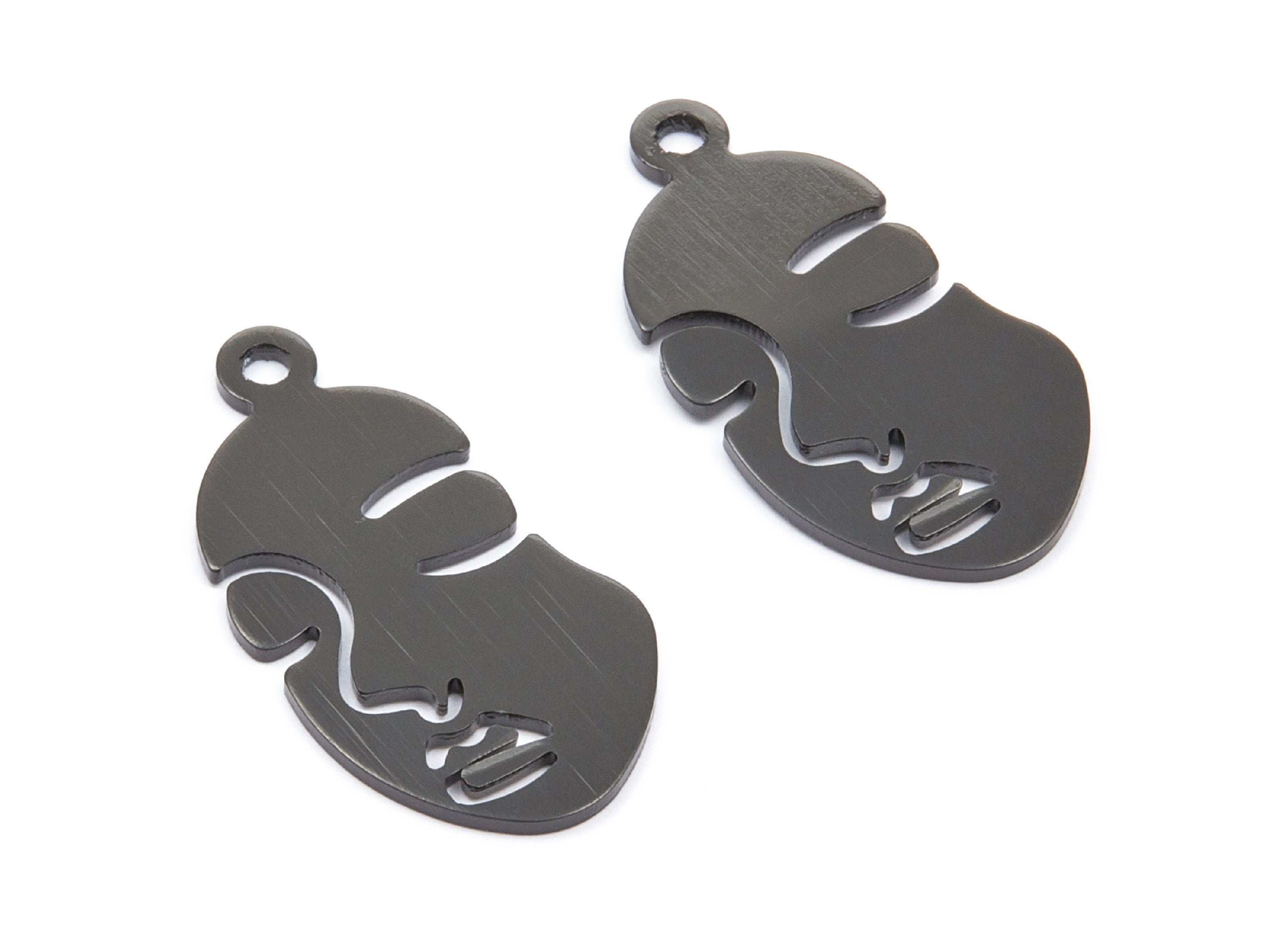 Aluminum Charms - Face Shaped Earrings - Anodized Aluminium Charms - Black Tone - 33,65x17,15x1,3mm - AA1139C - DOMEDBAZAAR