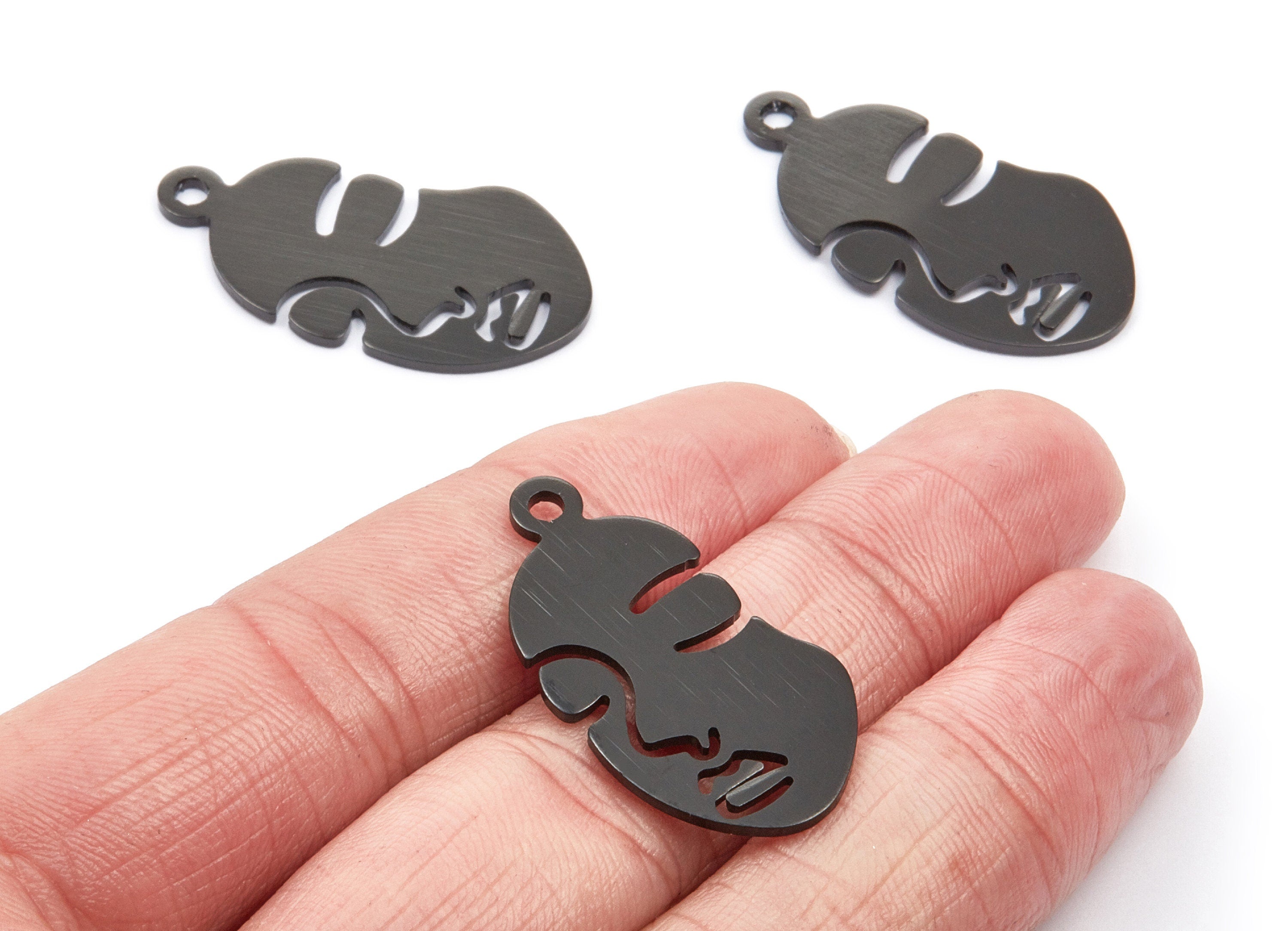 Aluminum Charms - Face Shaped Earrings - Anodized Aluminium Charms - Black Tone - 33,65x17,15x1,3mm - AA1139C - DOMEDBAZAAR