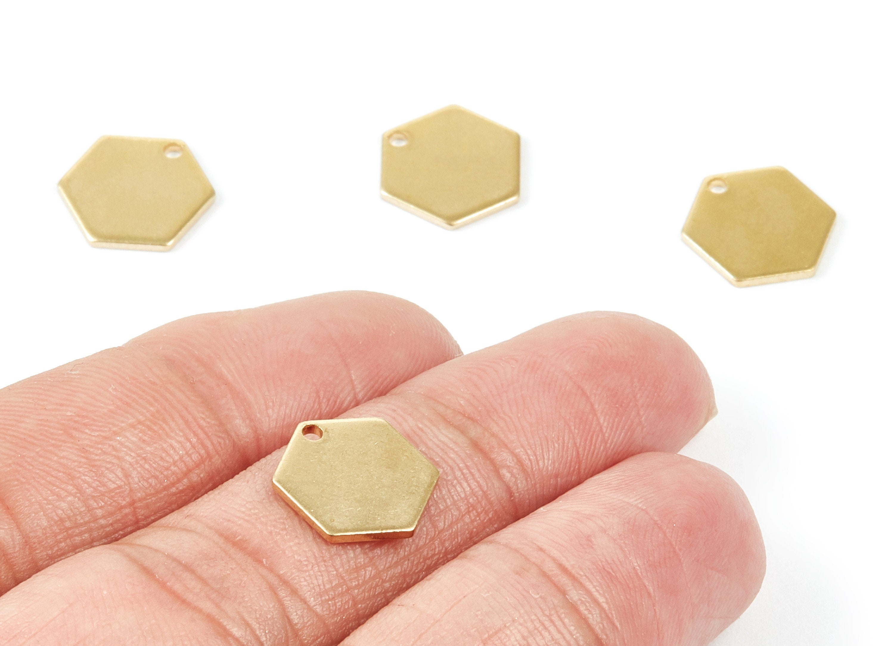 Personalized stamping blank - Brass Hexagon Charms - Hexagon Raw Brass pendant With 1 Hole - Earring Findings  - 12,98x11,14x1,05mm - PP2003 - DOMEDBAZAAR