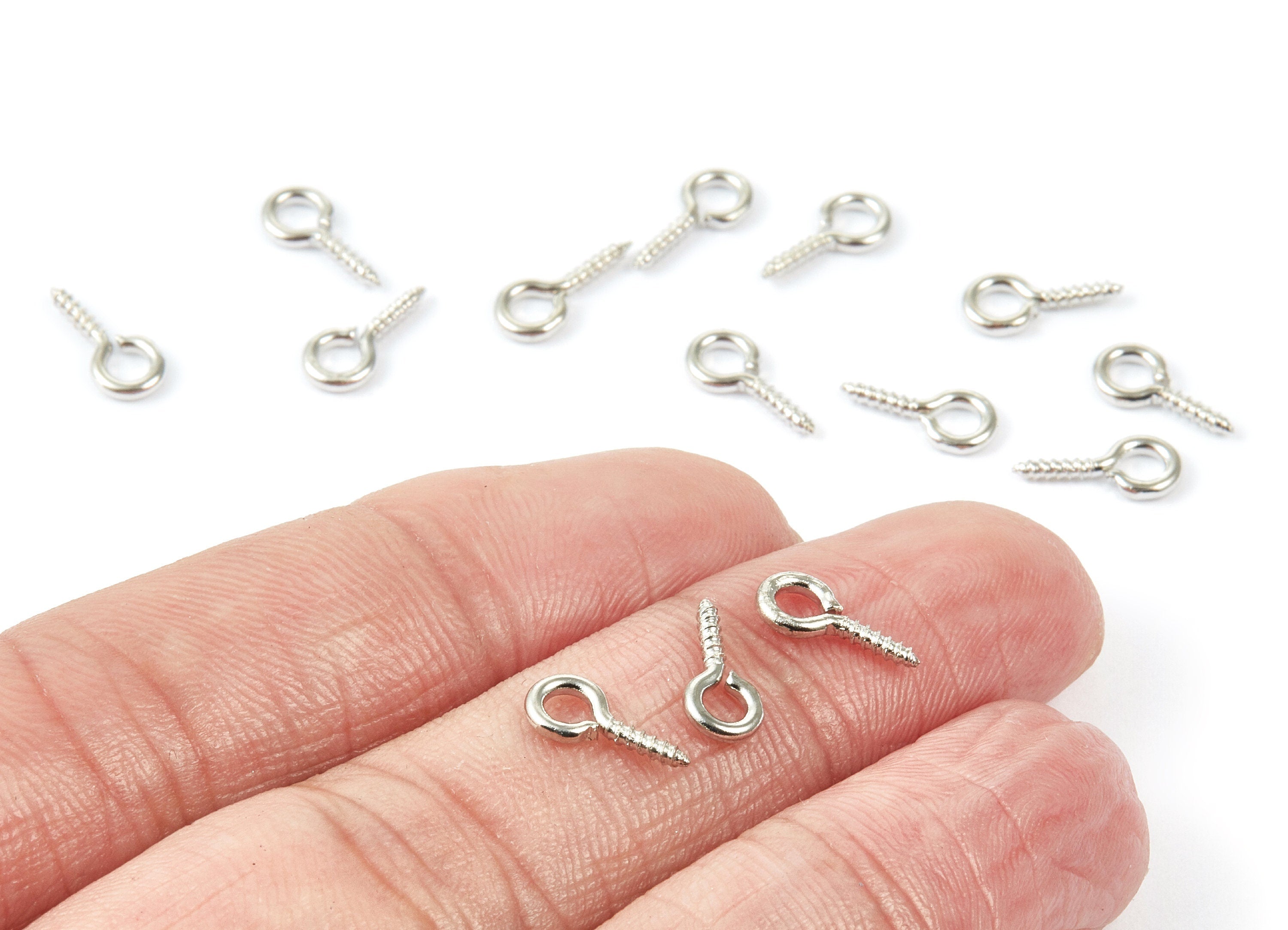 Eye Hook Screw - 5X10 - Silver Tone Plated Brass Eye Hook Screw - Jewellery Making - 10x5mm - PP1709S - DOMEDBAZAAR