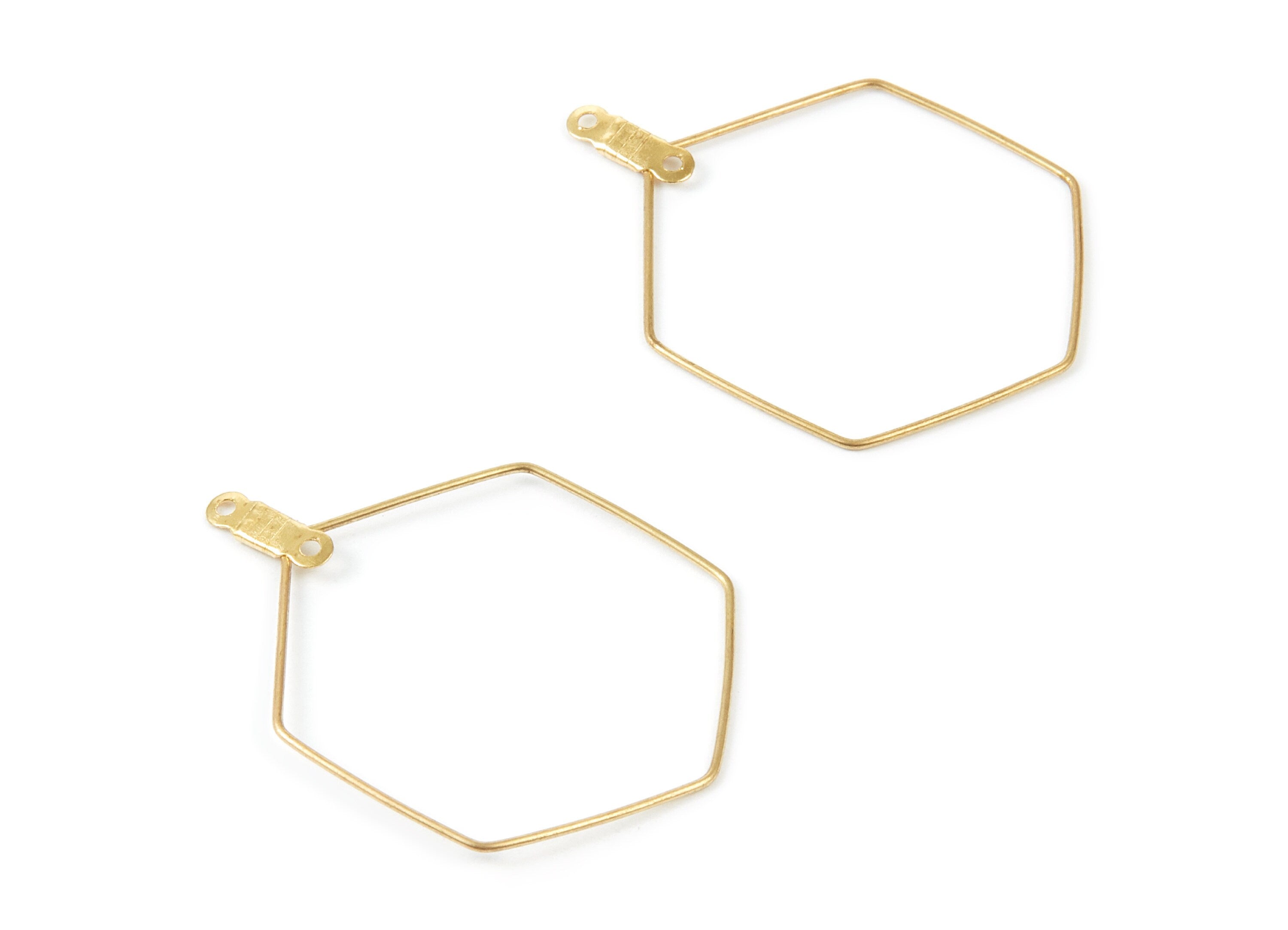 Raw Brass Earring Hoops - Hexagon Shaped Ear Wire - Geometric Earring Findings - Jewelry Supplies - 39,5x30x0,7mm - PP1515 - DOMEDBAZAAR