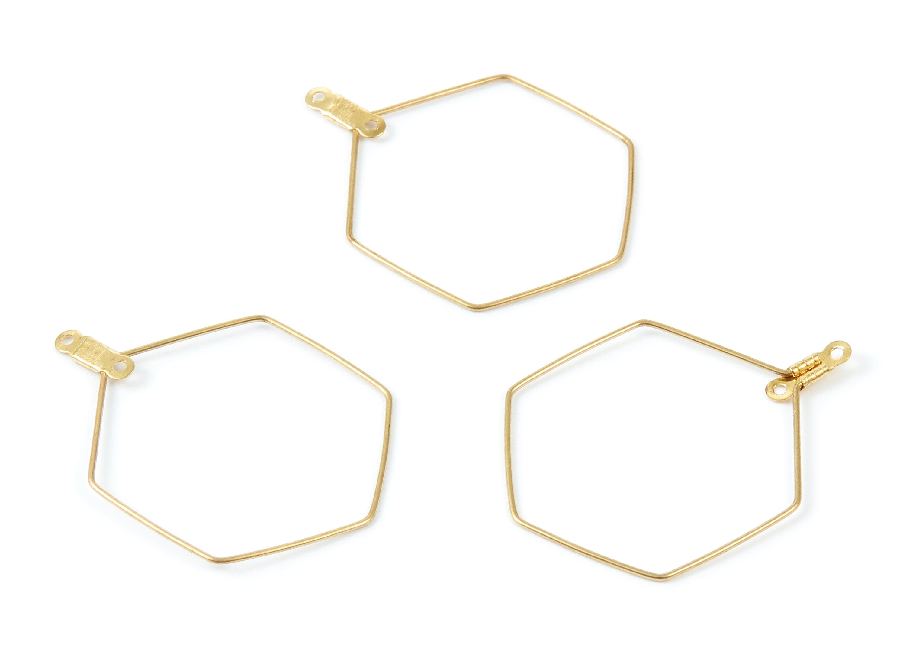 Raw Brass Earring Hoops - Hexagon Shaped Ear Wire - Geometric Earring Findings - Jewelry Supplies - 39,5x30x0,7mm - PP1515 - DOMEDBAZAAR