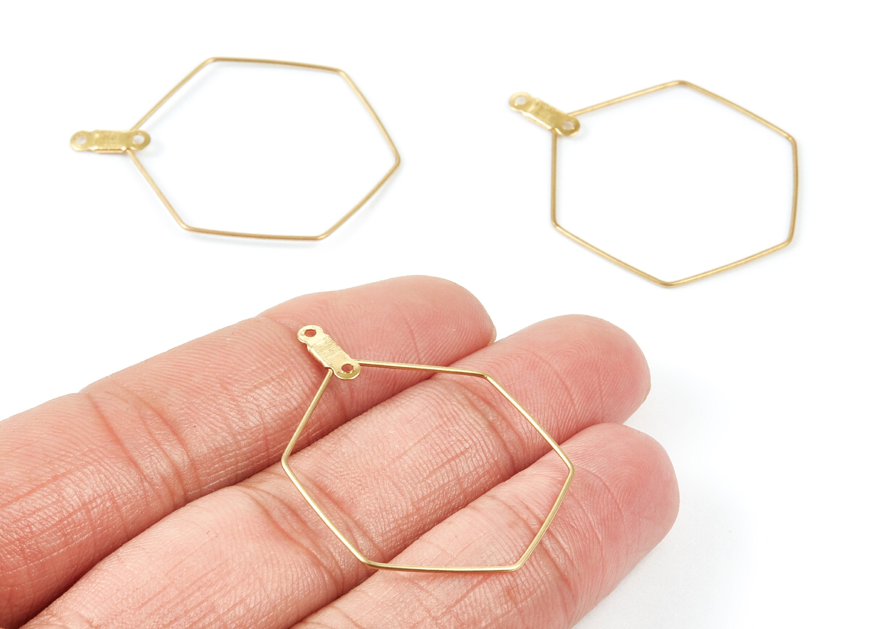 Raw Brass Earring Hoops - Hexagon Shaped Ear Wire - Geometric Earring Findings - Jewelry Supplies - 39,5x30x0,7mm - PP1515 - DOMEDBAZAAR