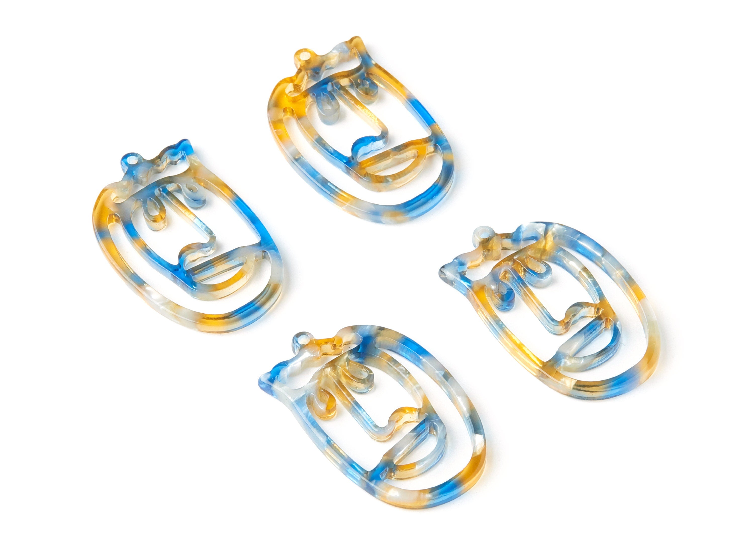 Acetate Acrylic Earring Charms - Tortoise Shell Earrings - Face Shaped Pendant - Earring Findings - 35x22,15x2,64mm - AC1375A - DOMEDBAZAAR
