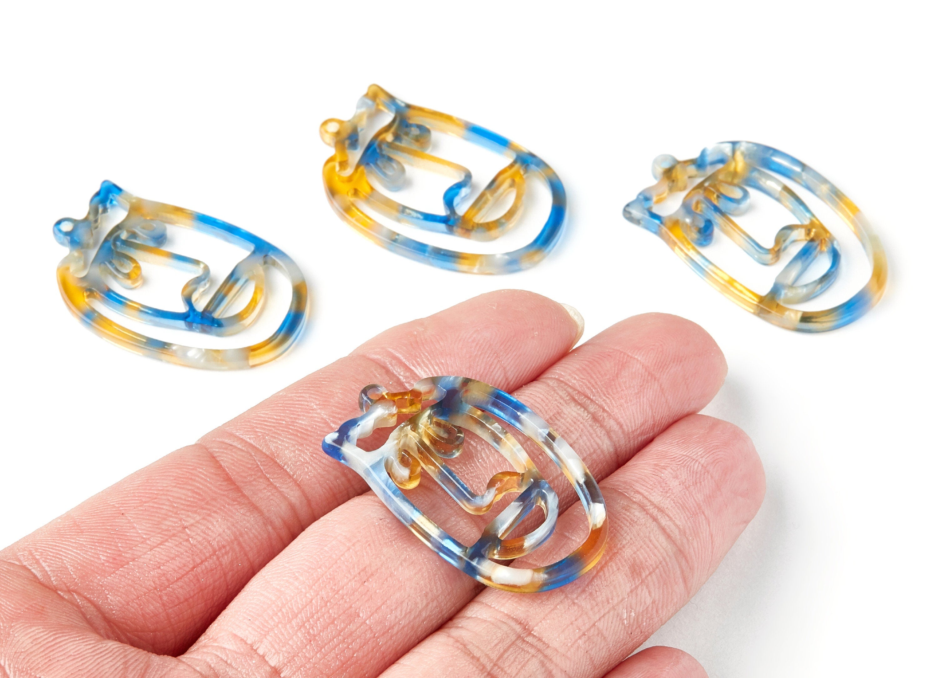 Acetate Acrylic Earring Charms - Tortoise Shell Earrings - Face Shaped Pendant - Earring Findings - 35x22,15x2,64mm - AC1375A - DOMEDBAZAAR
