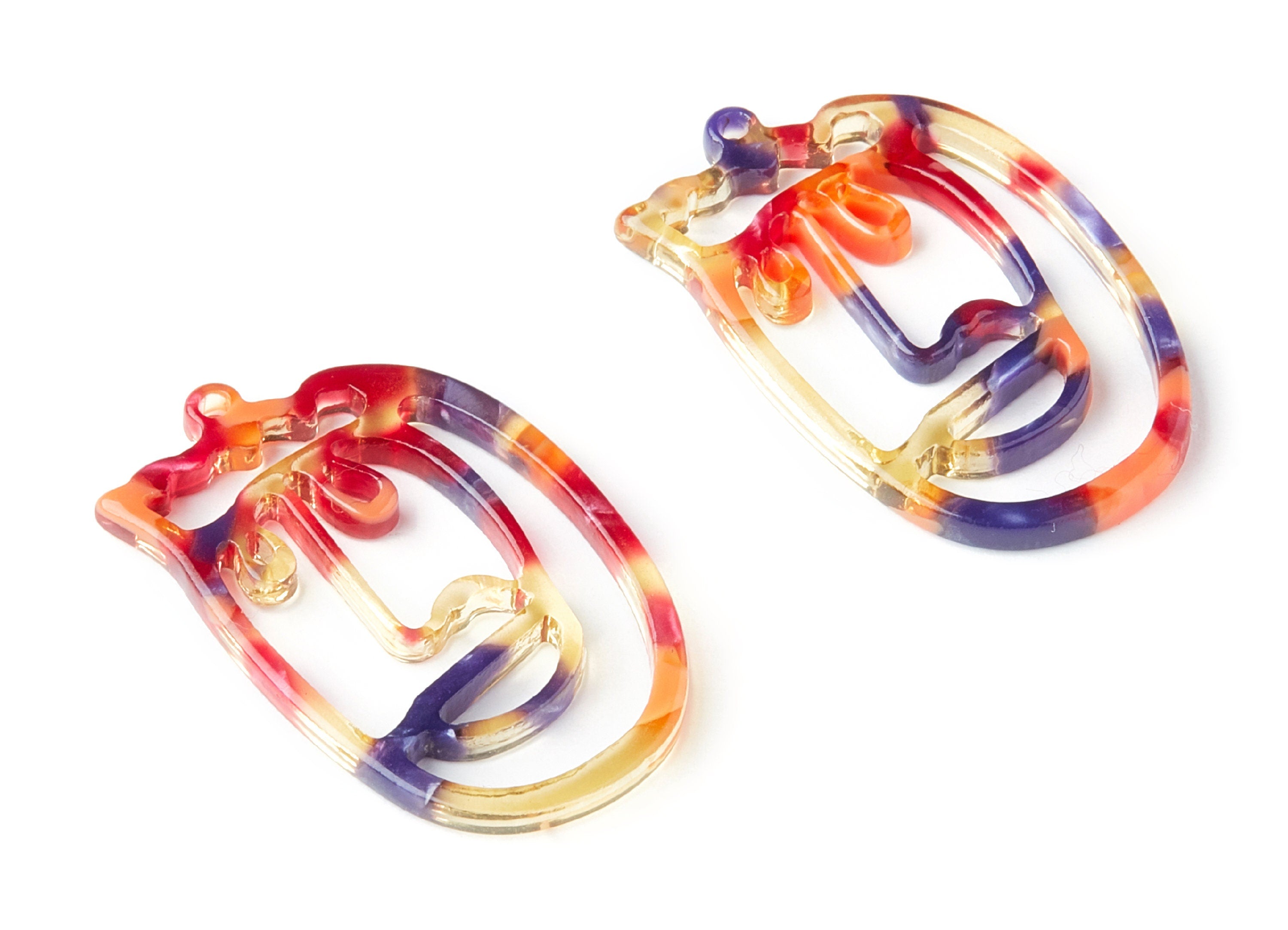 Acetate Face Earring Charms - Face Shaped Pendant - Earring Findings -Jewelry Supplies - 35x22,15x2,64mm - AC1375C - DOMEDBAZAAR
