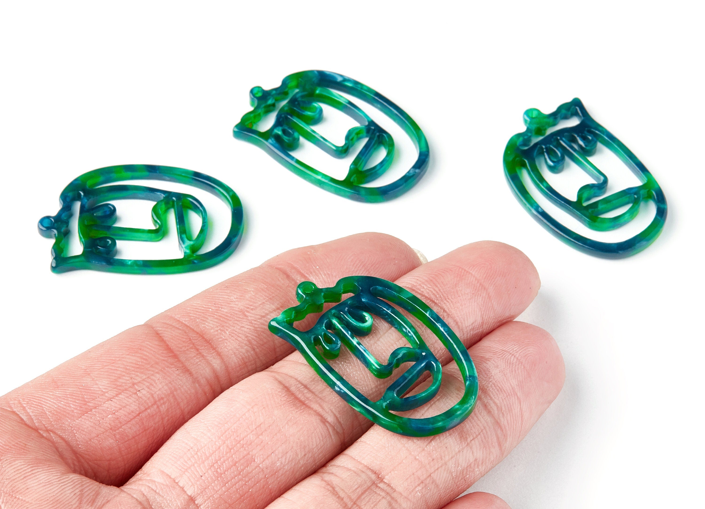 Acetate Face Earring Charms - Face Shaped Pendant - Earring Findings -Jewelry Supplies - 35x22,15x2,64mm - AC1375D - DOMEDBAZAAR