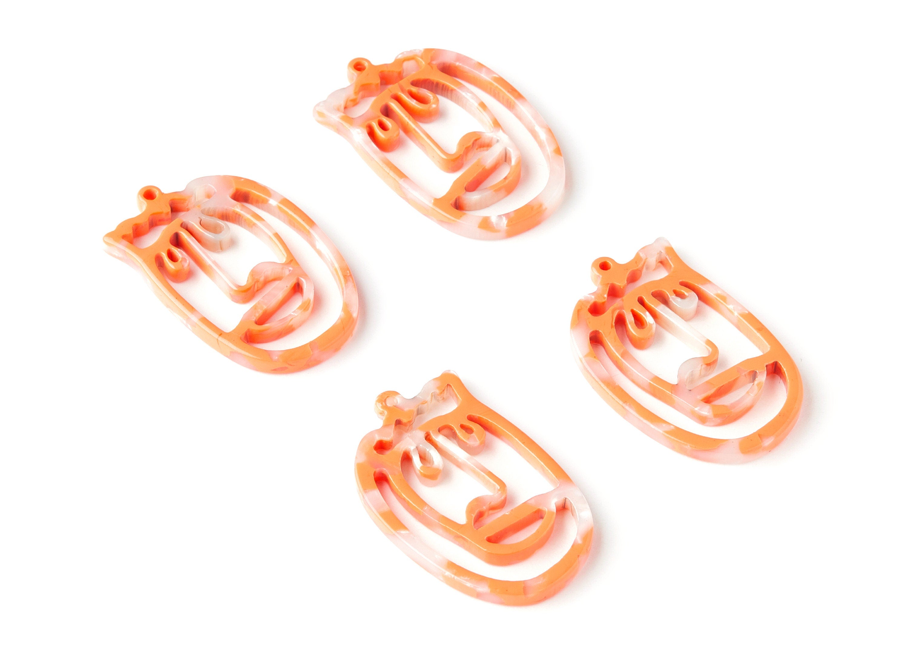 Acetate Acrylic Earring Charms - Tortoise Shell Earrings - Face Shaped Pendant - Earring Findings - 35x22,15x2,64mm - AC1375E - DOMEDBAZAAR