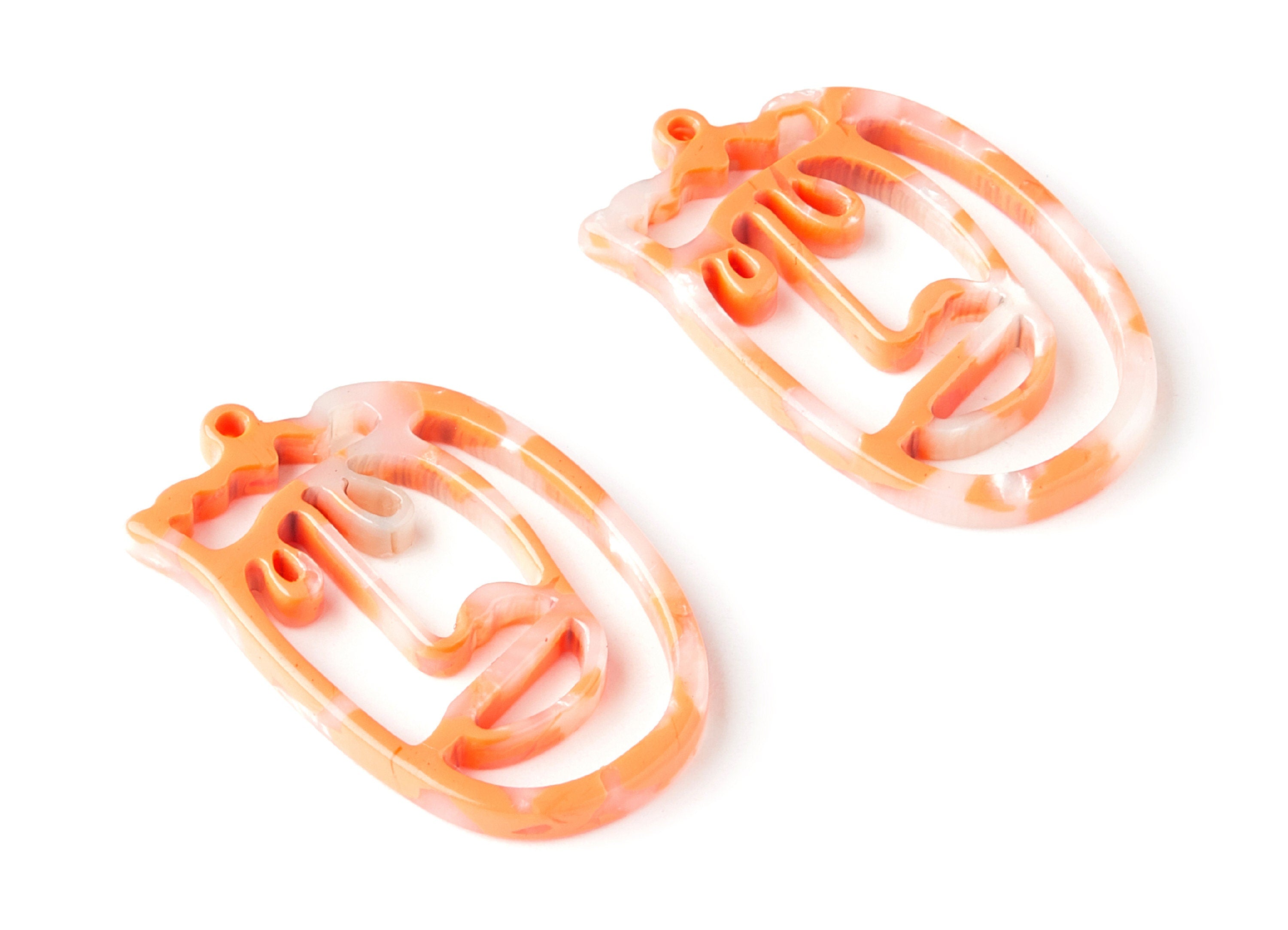Acetate Acrylic Earring Charms - Tortoise Shell Earrings - Face Shaped Pendant - Earring Findings - 35x22,15x2,64mm - AC1375E - DOMEDBAZAAR