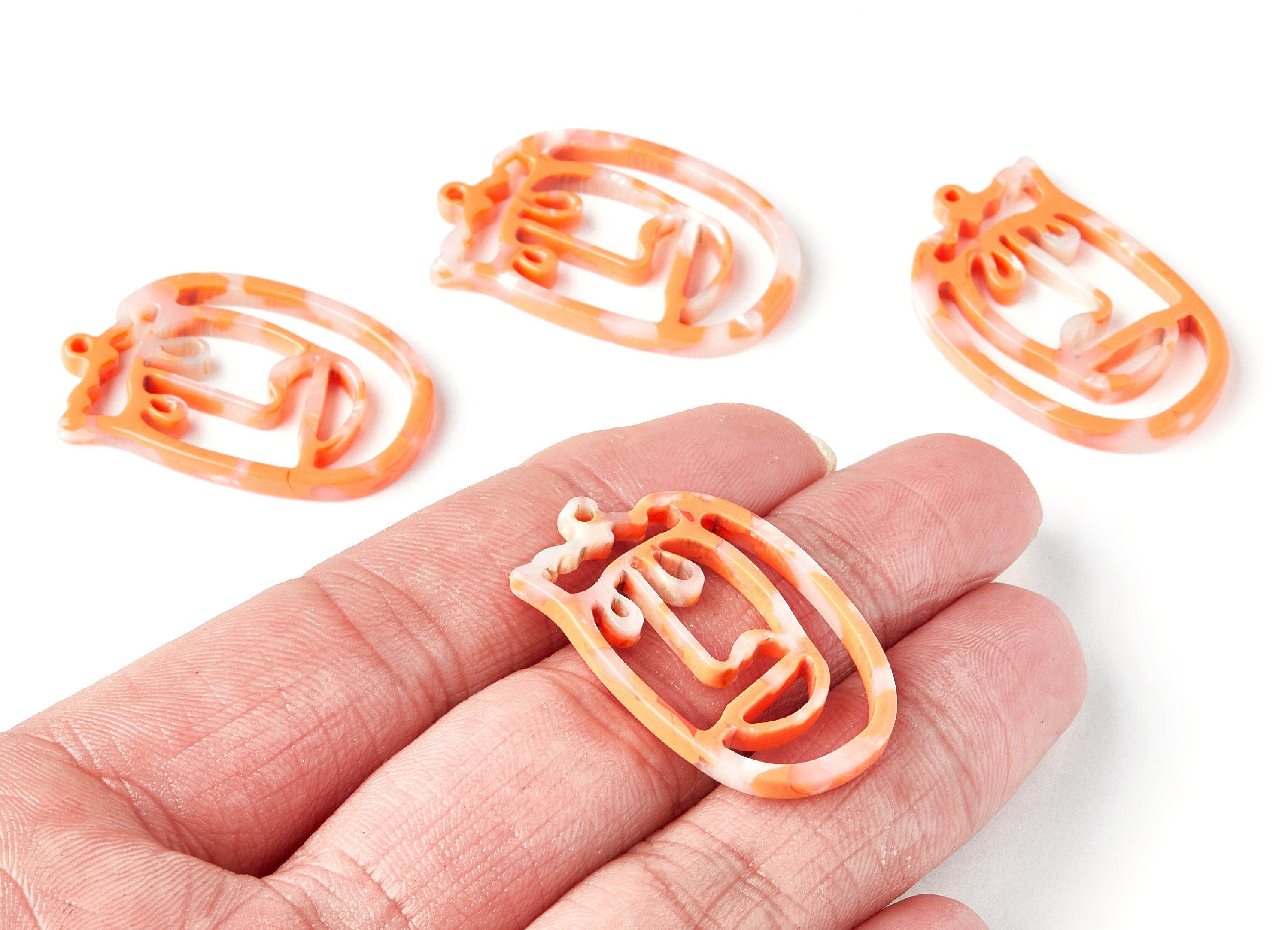 Acetate Acrylic Earring Charms - Tortoise Shell Earrings - Face Shaped Pendant - Earring Findings - 35x22,15x2,64mm - AC1375E - DOMEDBAZAAR