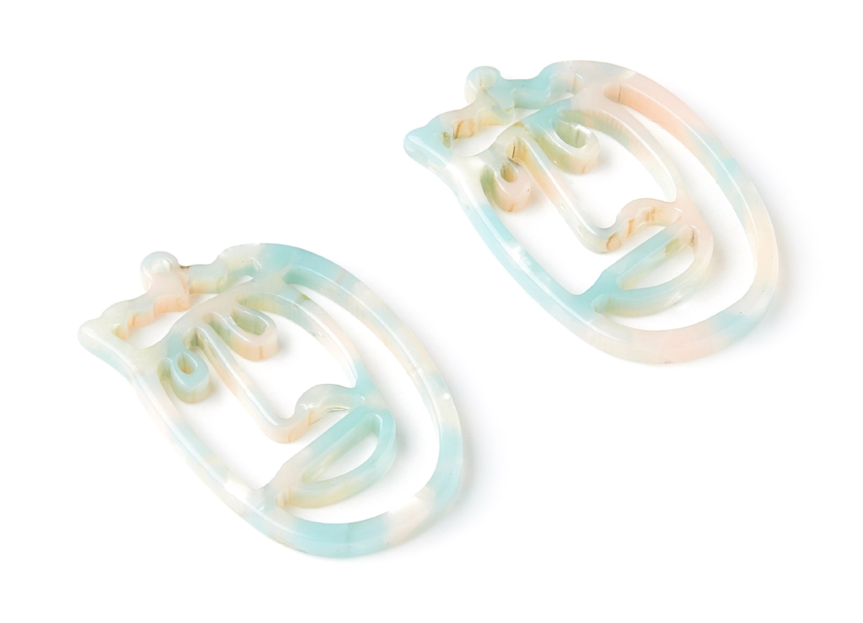 Acetate Acrylic Earring Charms - Tortoise Shell Earrings - Face Shaped Pendant - Earring Findings - 35x22,15x2,64mm - AC1375J - DOMEDBAZAAR